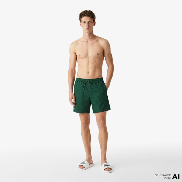 Lacoste Erkek Regular Fit Desenli Yeşil Deniz Şortu