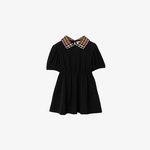 Burberry Check Collar Pamuklu Çocuk Siyah Elbise