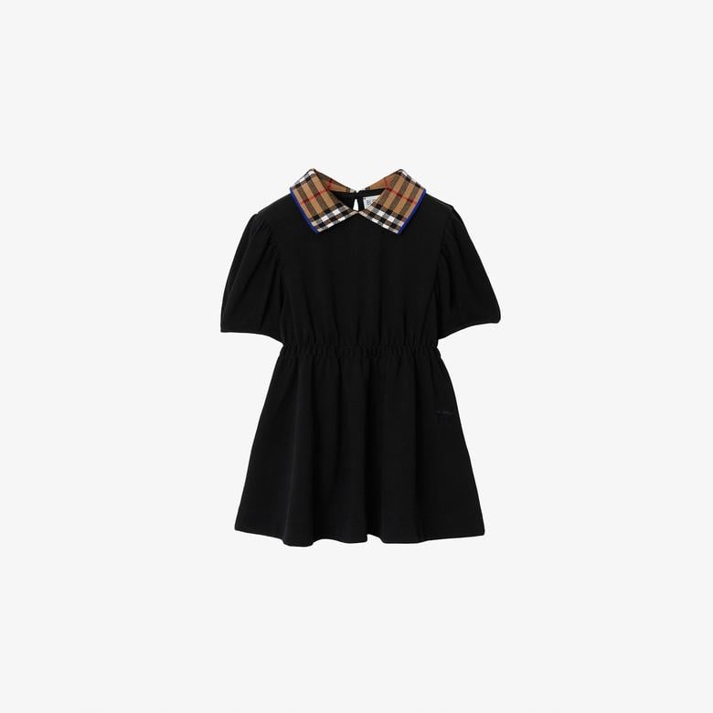 Burberry Check Collar Pamuklu Çocuk Siyah Elbise
