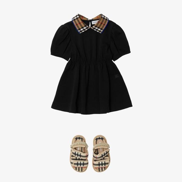 Burberry Check Collar Pamuklu Çocuk Siyah Elbise