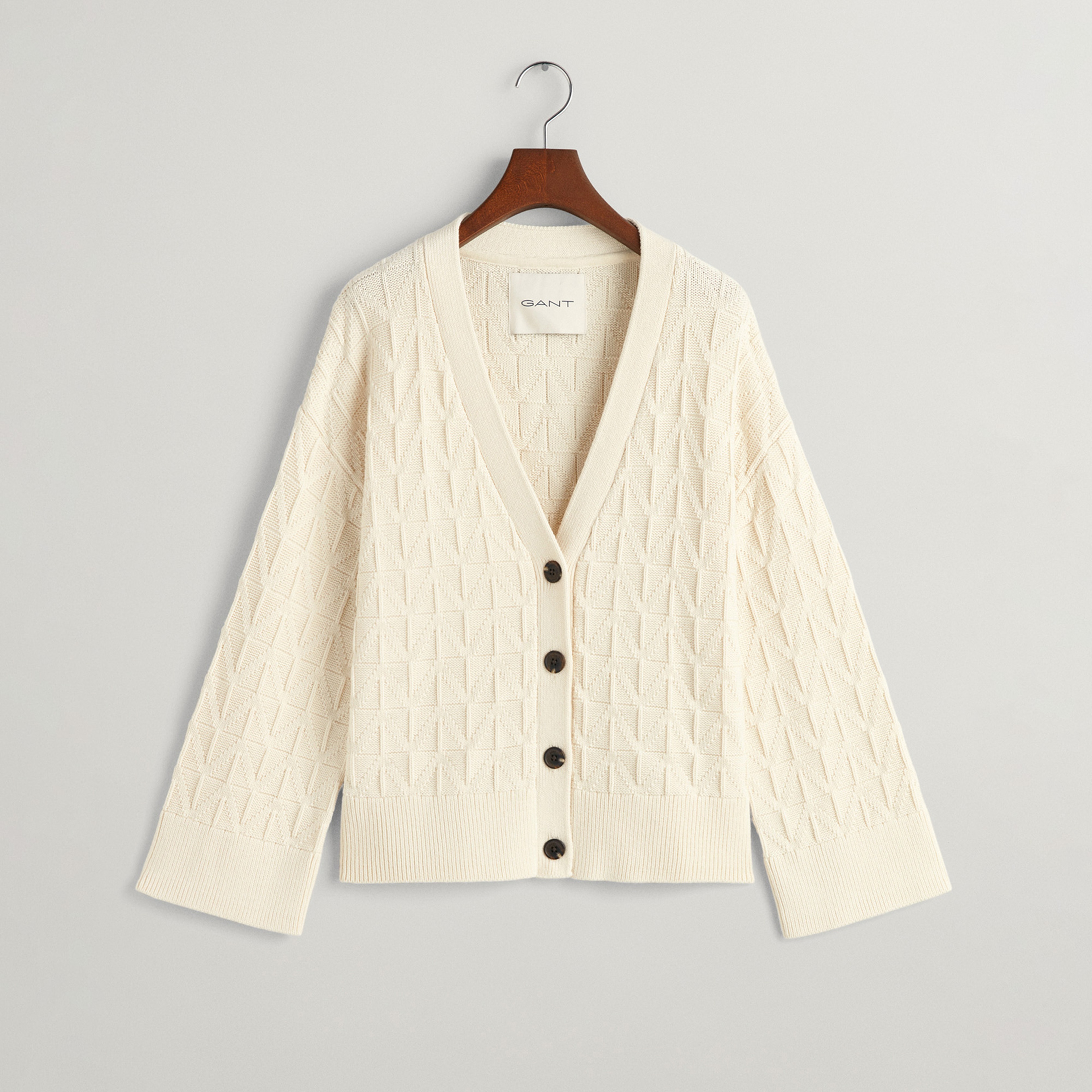 GANT Kadın Krem Relaxed Fit Klasik Yaka Hırka