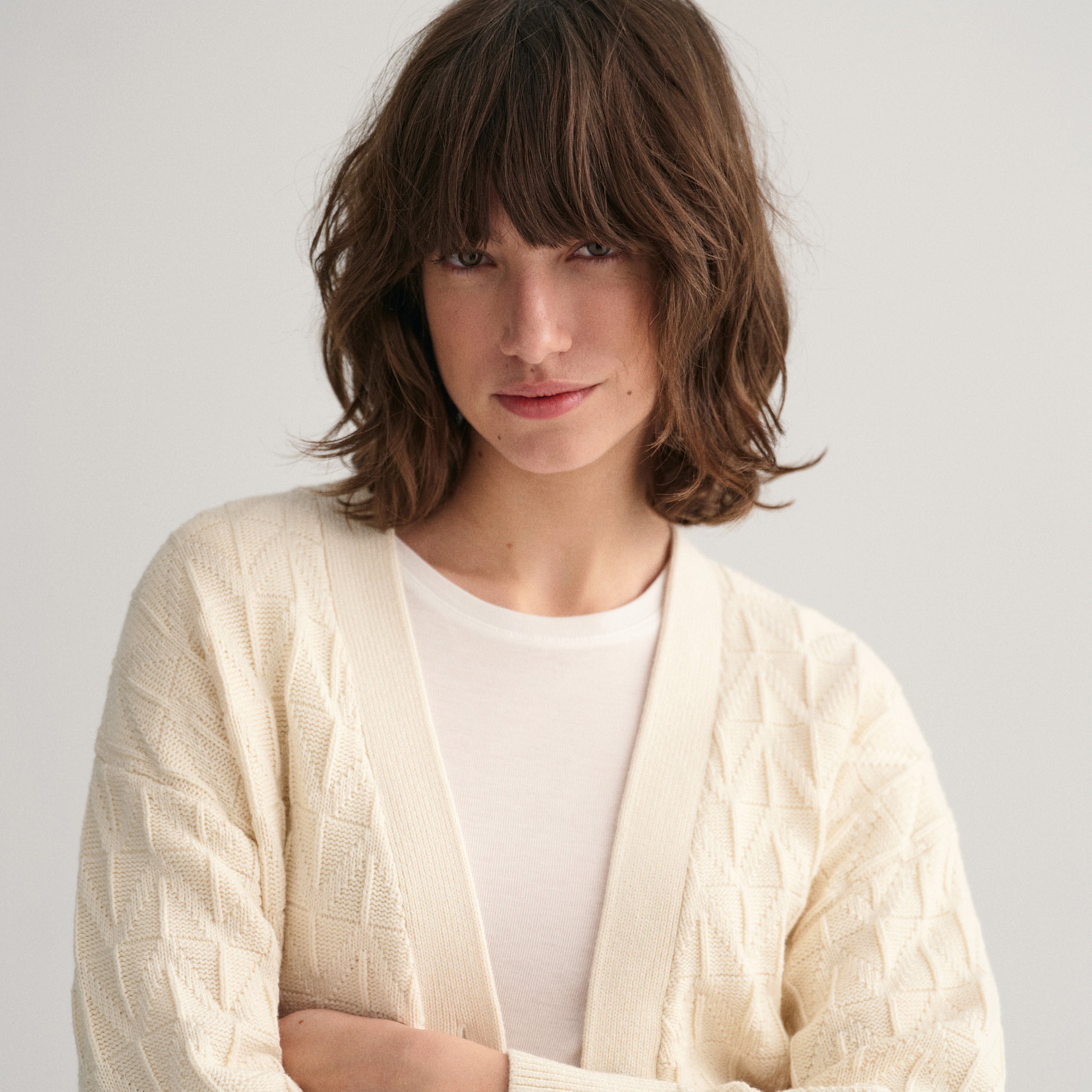 GANT Kadın Krem Relaxed Fit Klasik Yaka Hırka