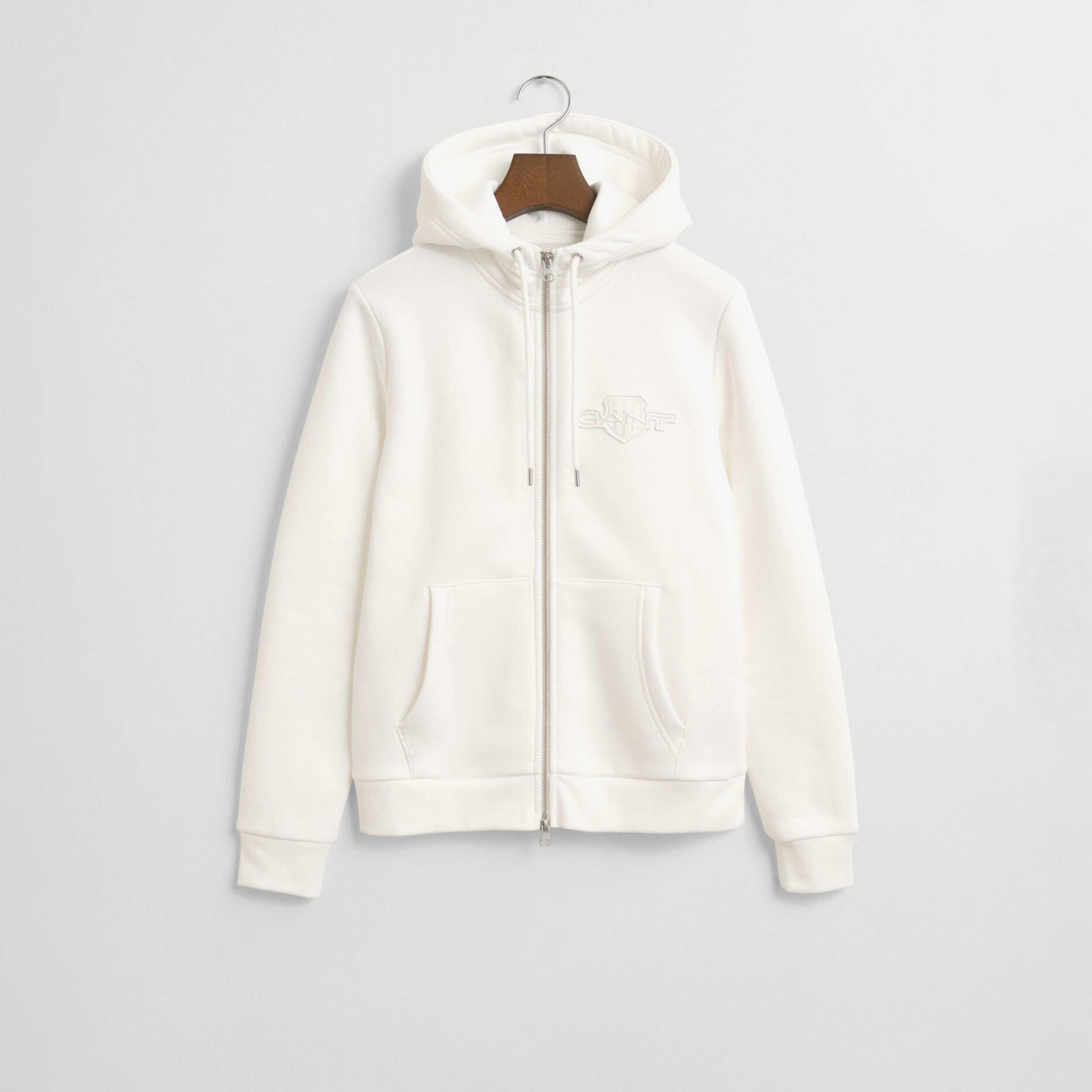 GANT Kadın Beyaz Regular Fit Kapüşonlu Fermuarlıı Sweatshirt