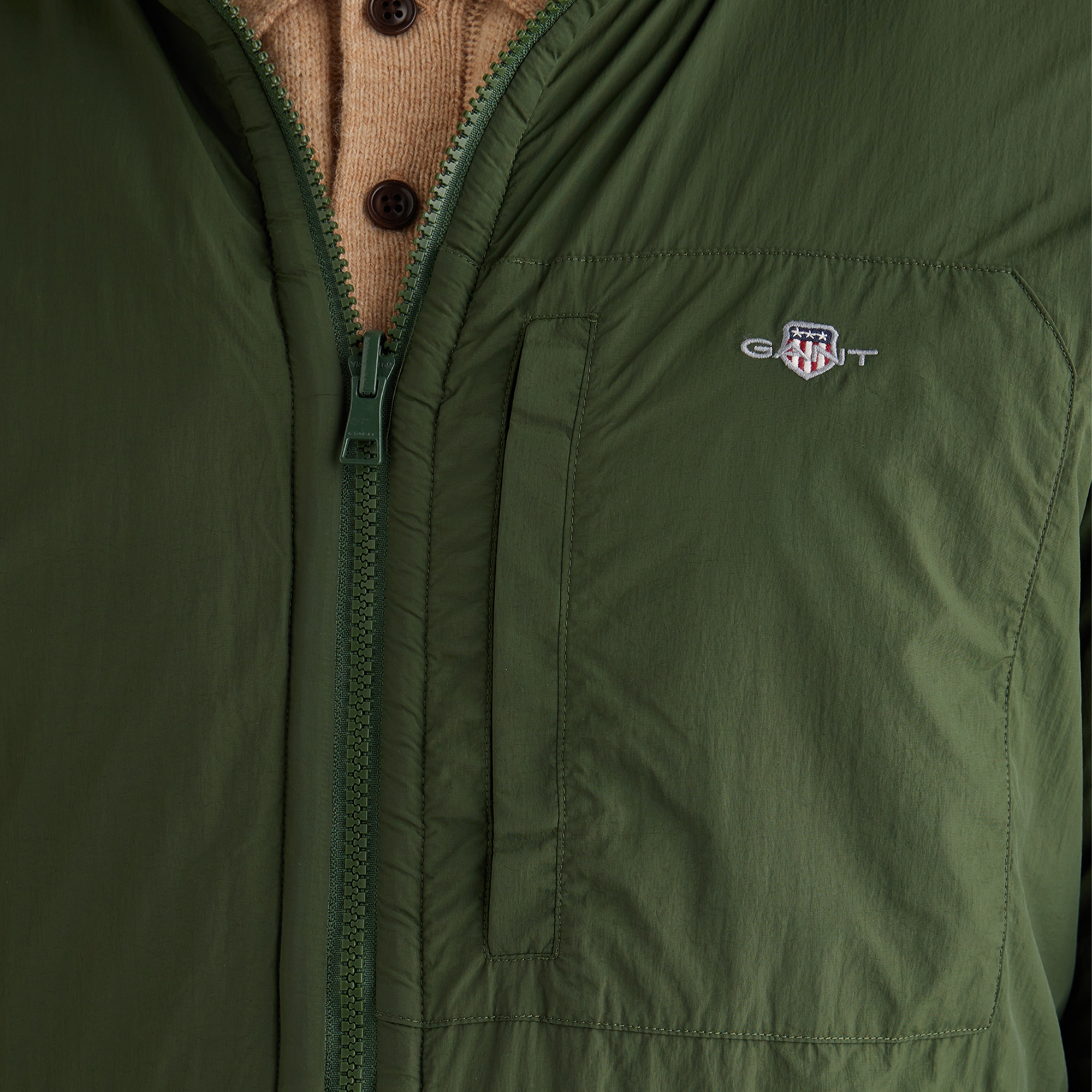GANT Erkek Haki Fermuarlı Çift Taraflı Polar Sweatshirt