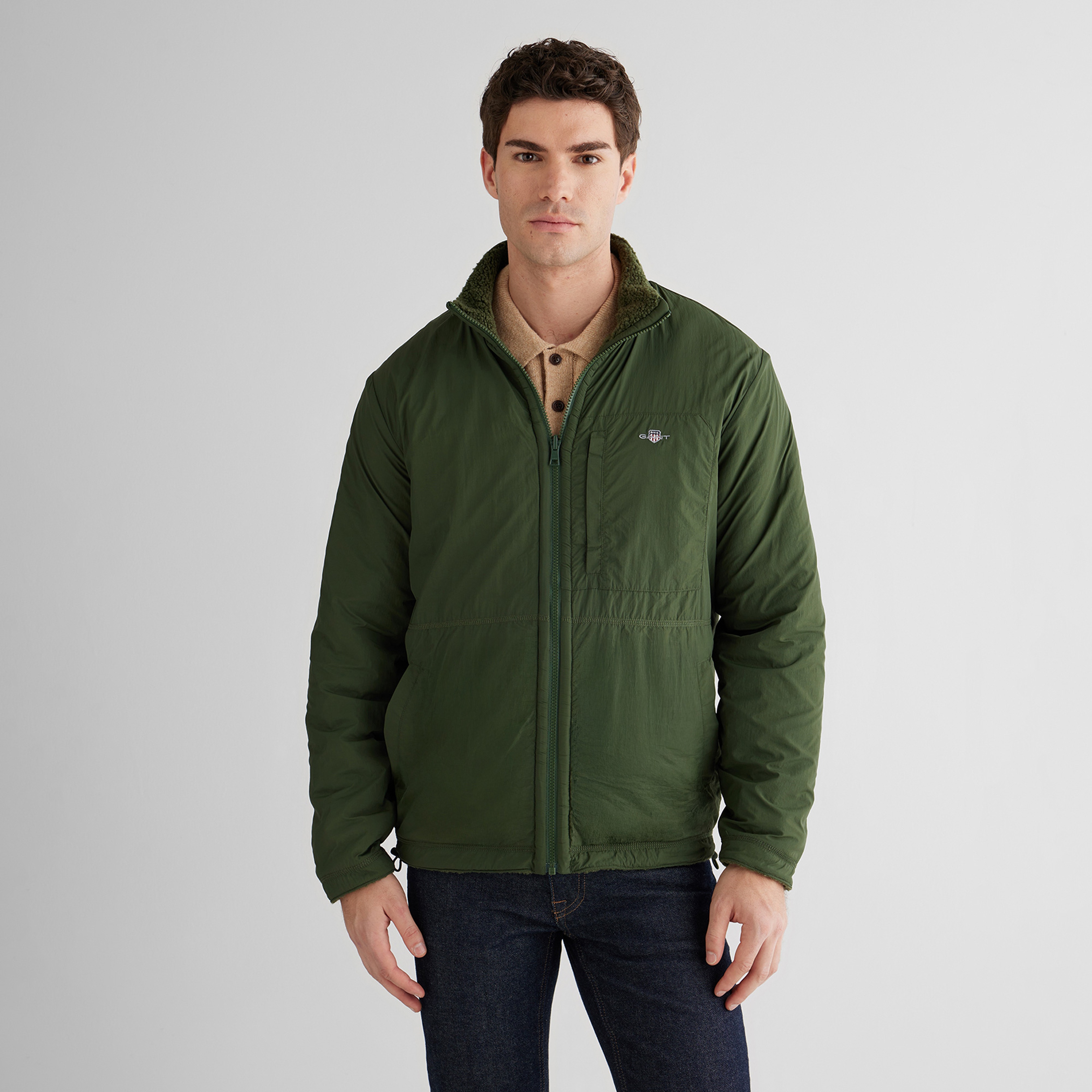 GANT Erkek Haki Fermuarlı Çift Taraflı Polar Sweatshirt