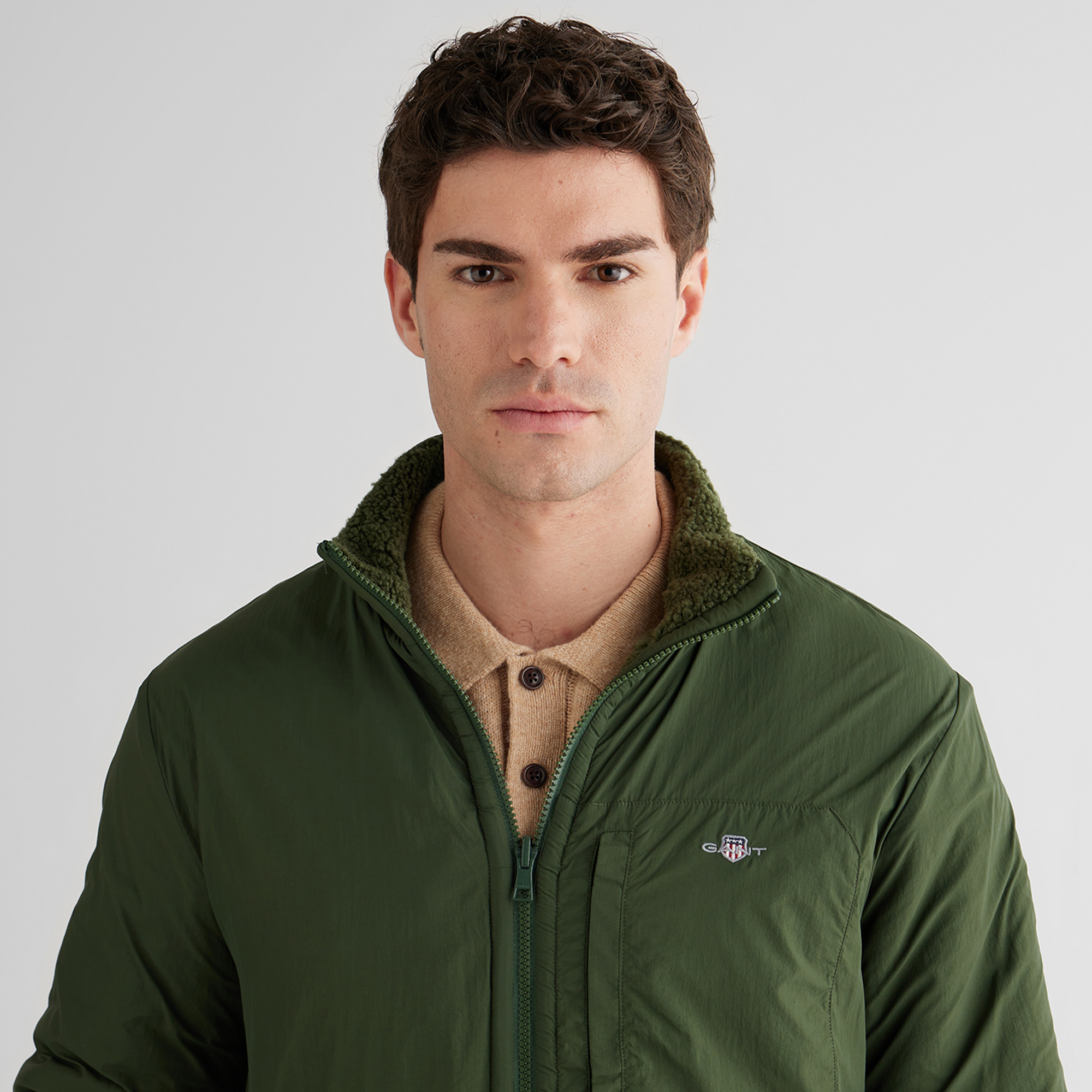 GANT Erkek Haki Fermuarlı Çift Taraflı Polar Sweatshirt