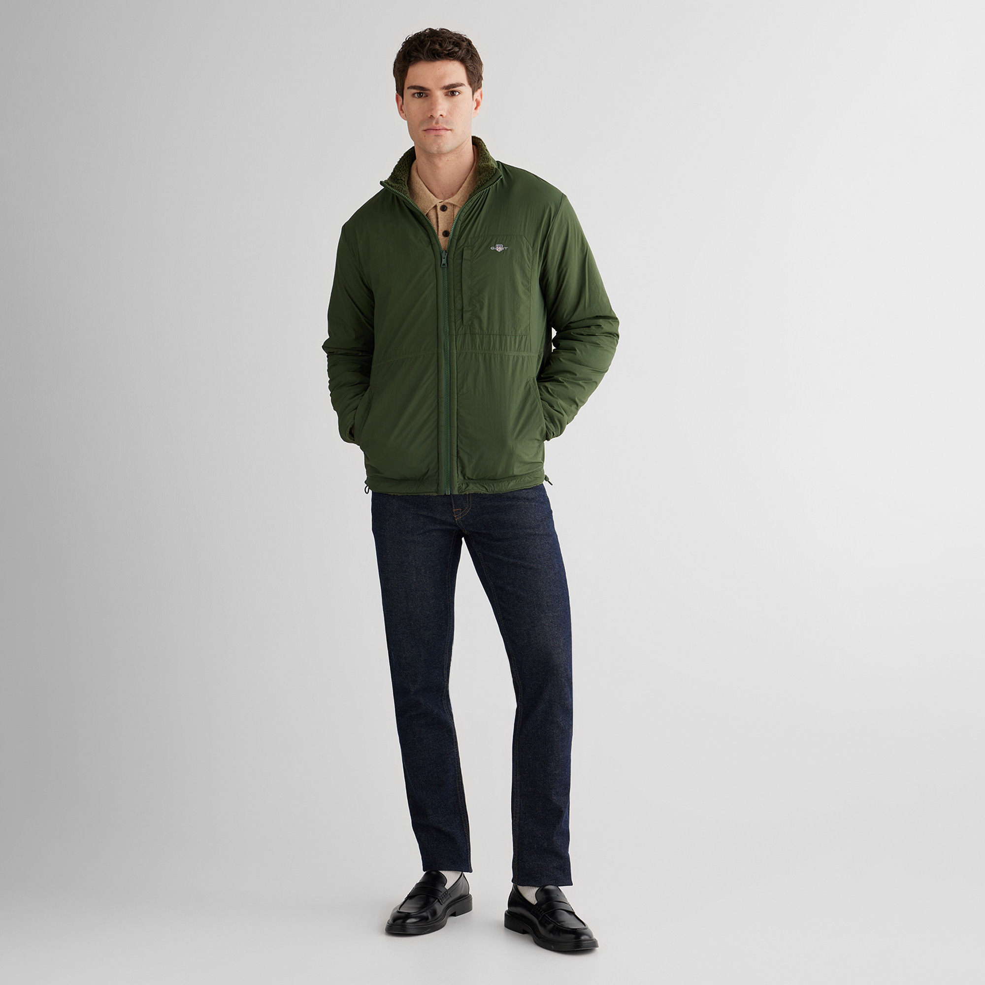 GANT Erkek Haki Fermuarlı Çift Taraflı Polar Sweatshirt