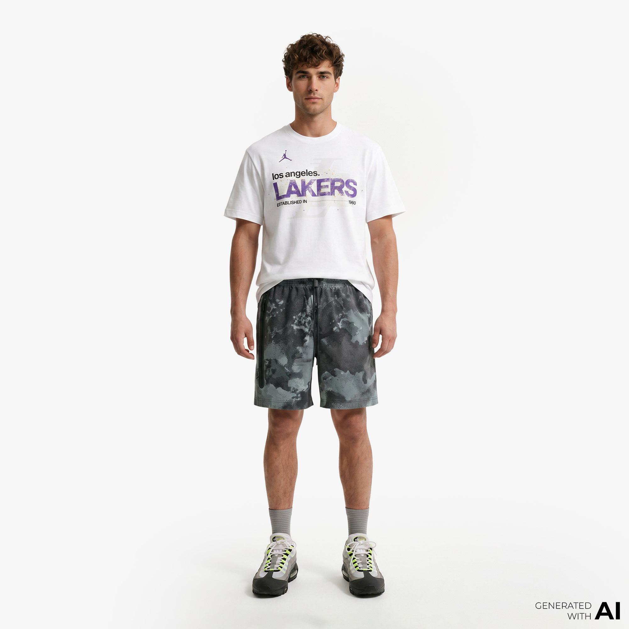Jordan '85 NBA Statement  Los Angeles Lakers Courtside Erkek Beyaz T-Shirt