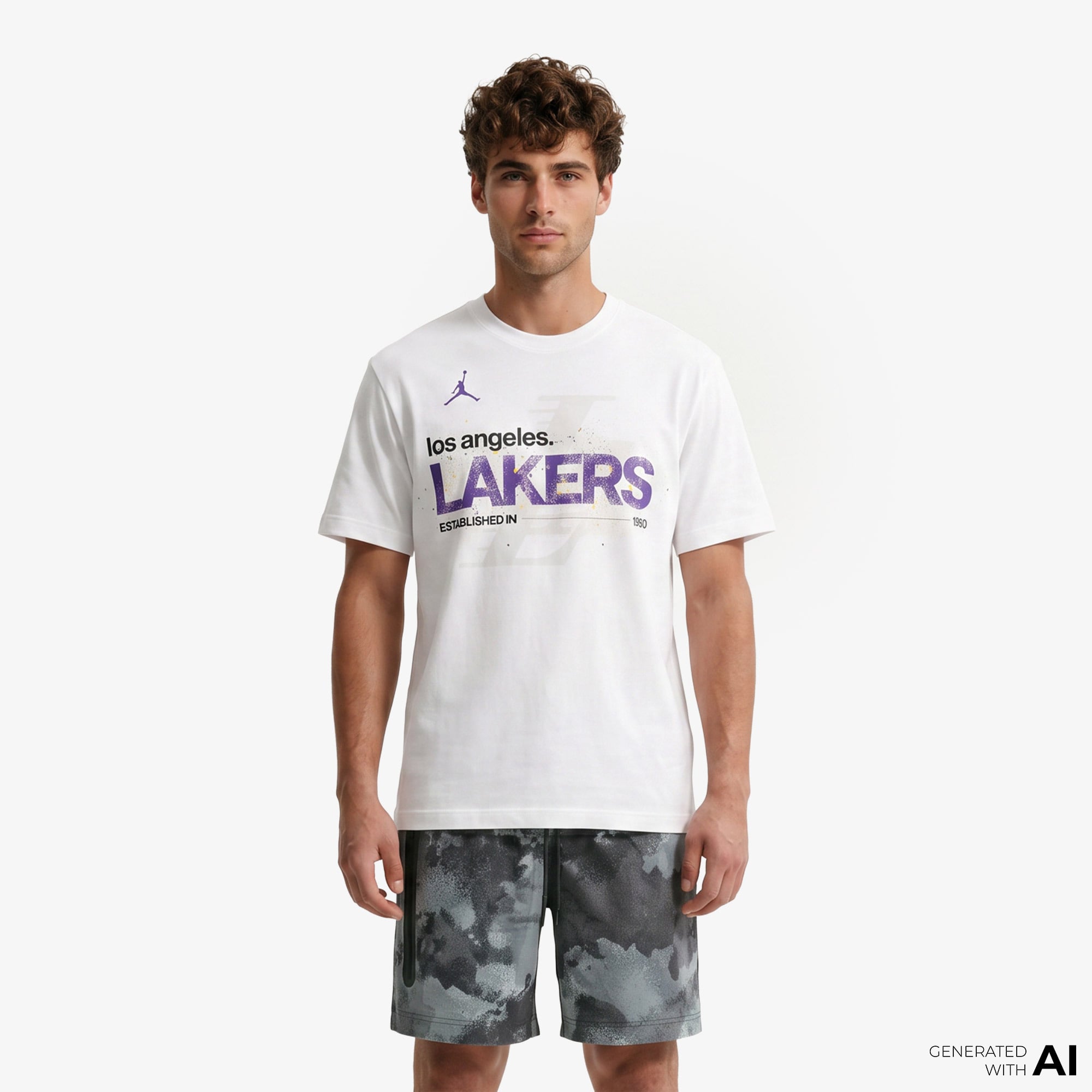 Jordan '85 NBA Statement  Los Angeles Lakers Courtside Erkek Beyaz T-Shirt