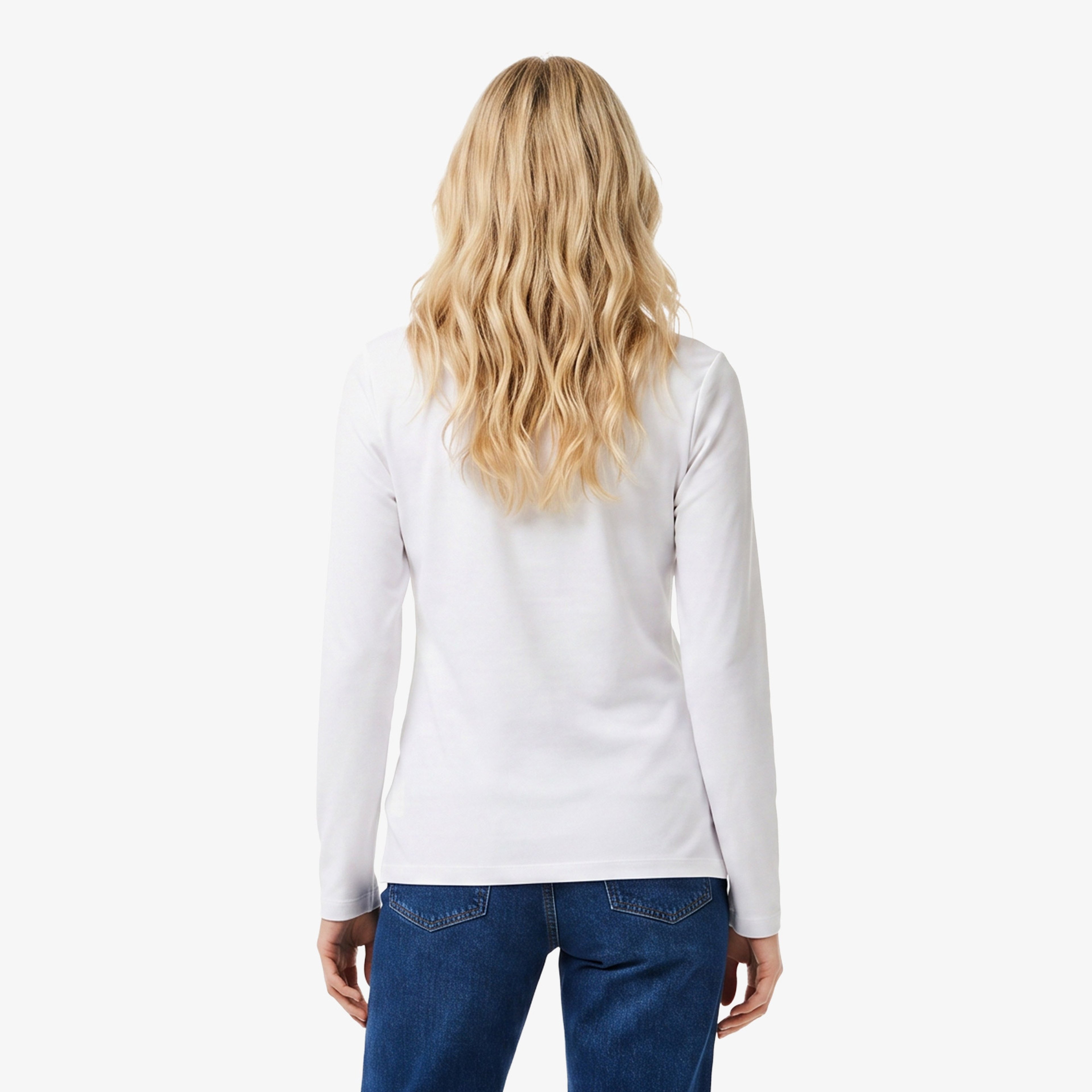 Lacoste Kadın Slim Fit Uzun Kollu Beyaz Polo