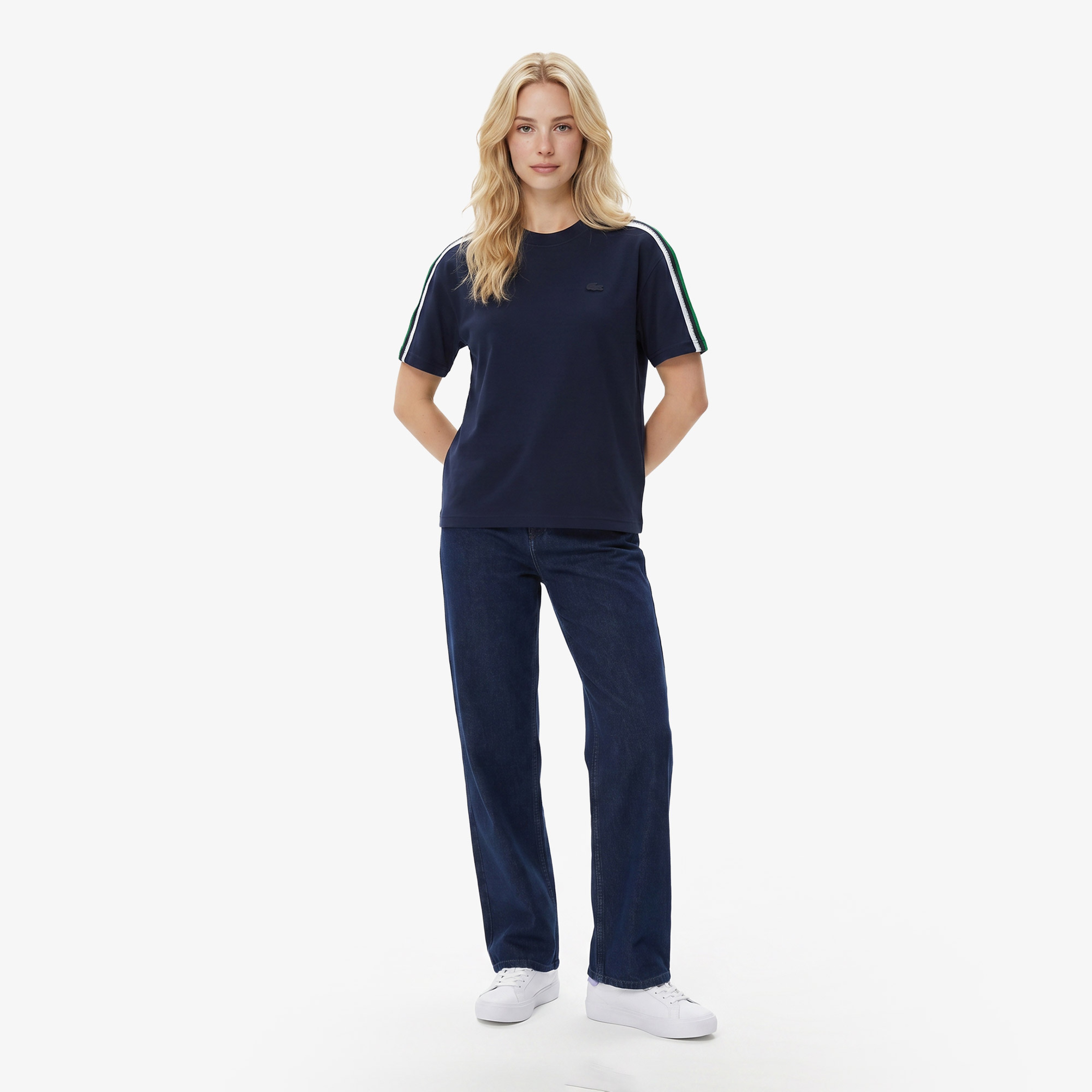 Lacoste Bisiklet Yaka Kadın Lacivert T-Shirt