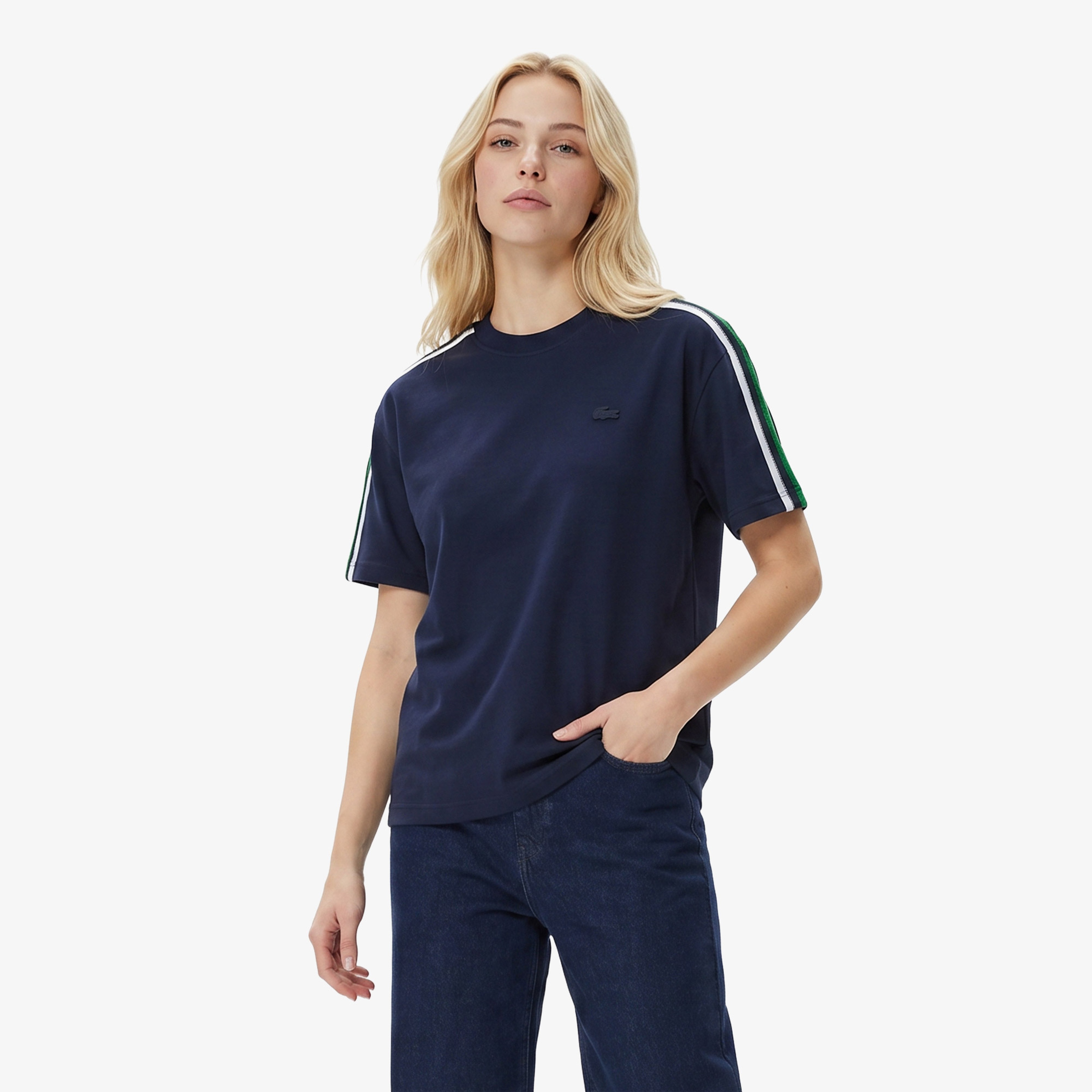 Lacoste Bisiklet Yaka Kadın Lacivert T-Shirt