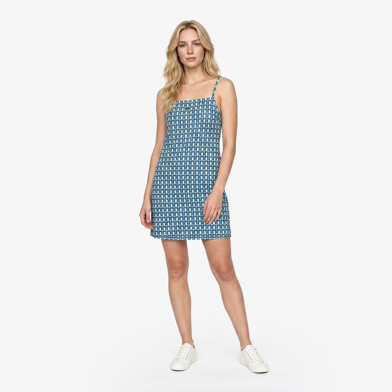 Kadın Straight Fit Askılı Monogram Yeşil Elbise