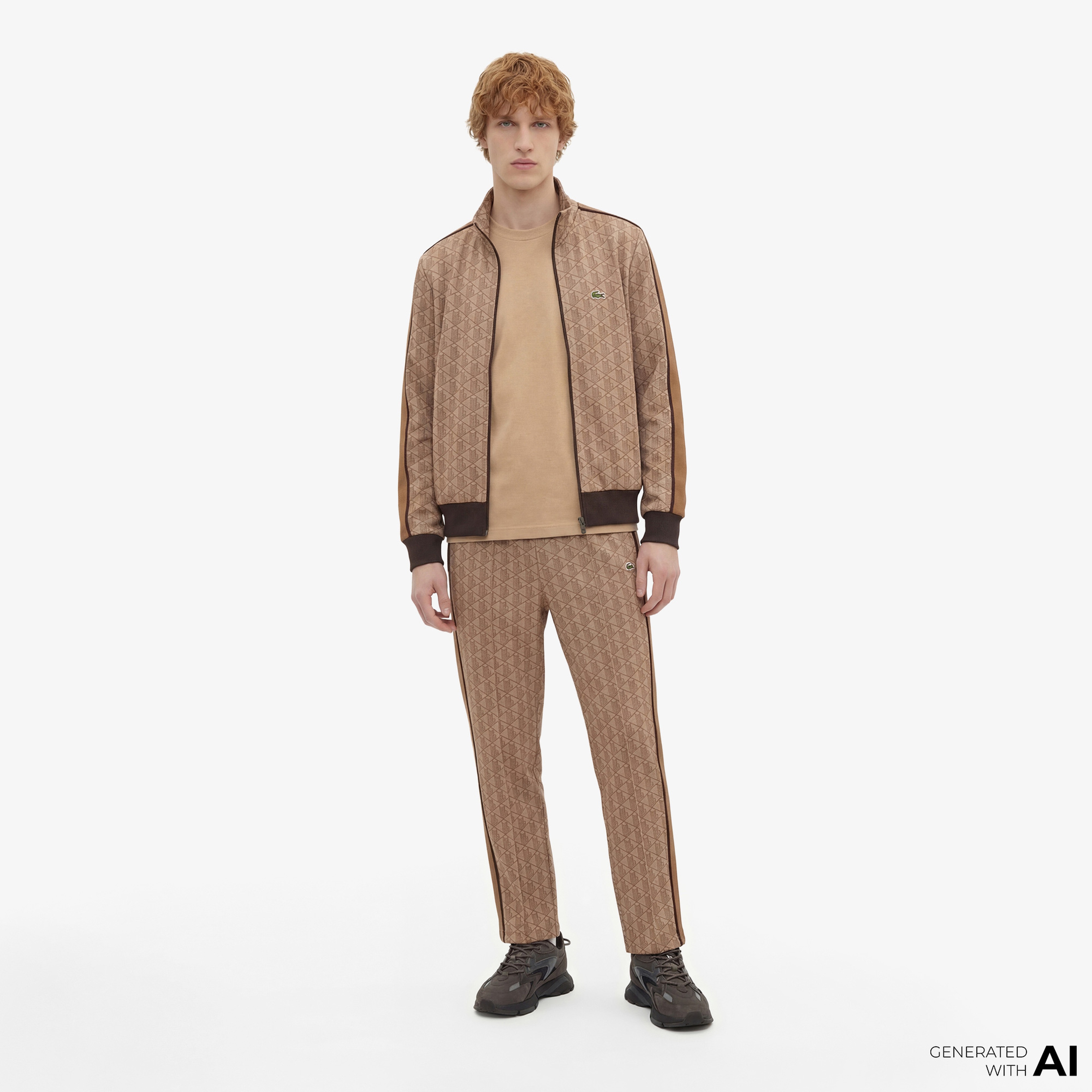 Lacoste Erkek Regular Fit Dik Yaka Monogram Kahverengi Sweatshirt