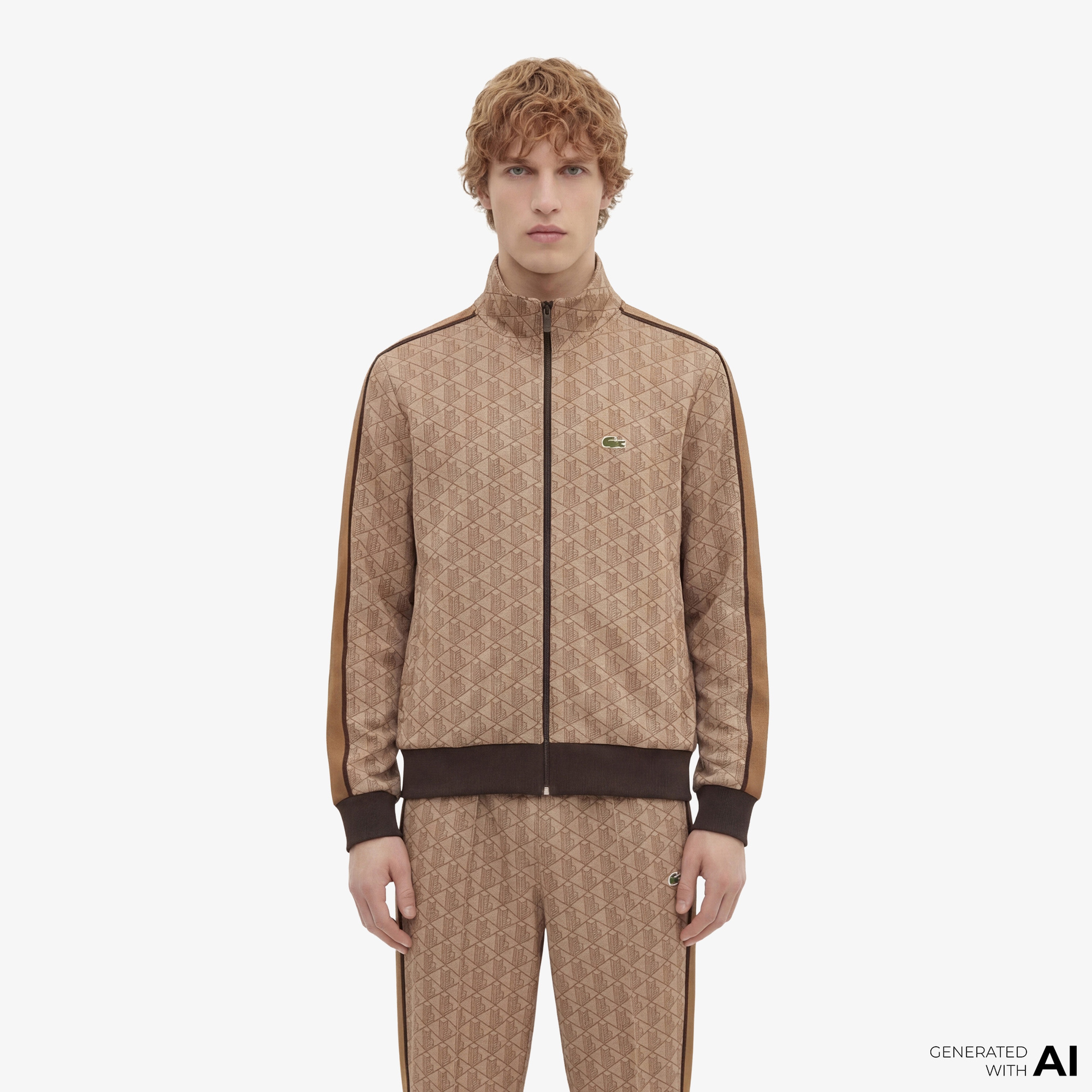 Lacoste Erkek Regular Fit Dik Yaka Monogram Kahverengi Sweatshirt
