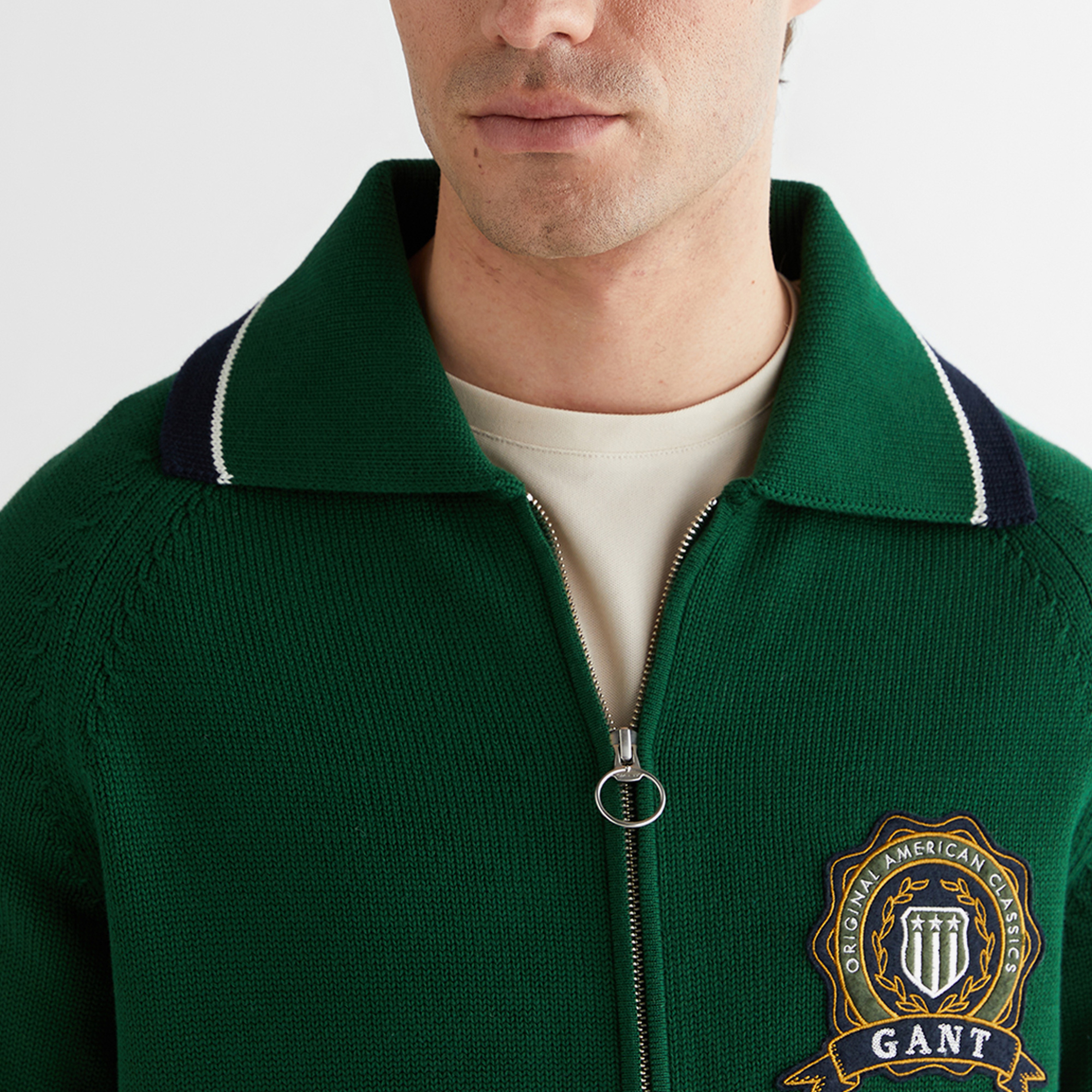 GANT Erkek Yeşil Relaxed Fit Fermuarlı Hırka