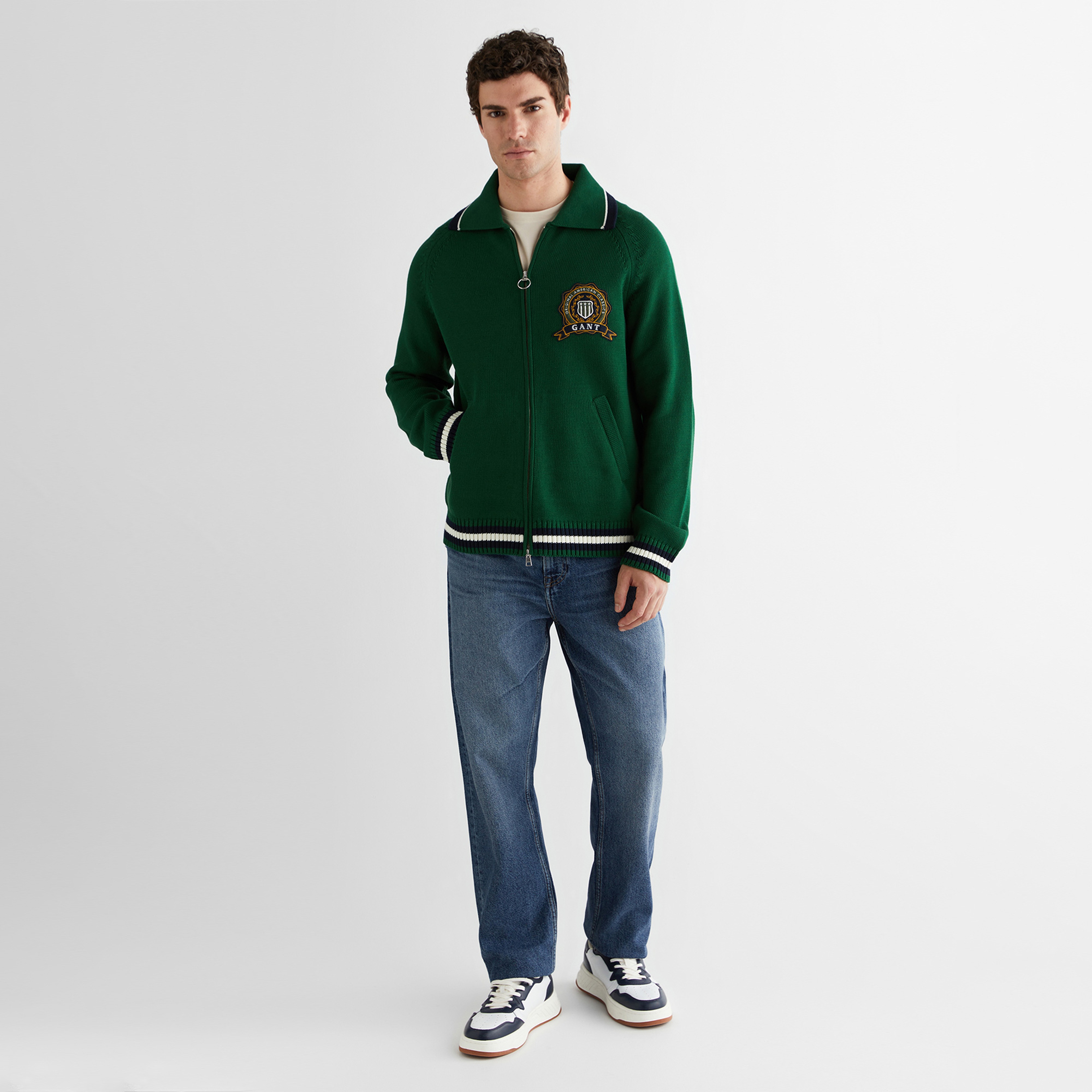 GANT Erkek Yeşil Relaxed Fit Fermuarlı Hırka