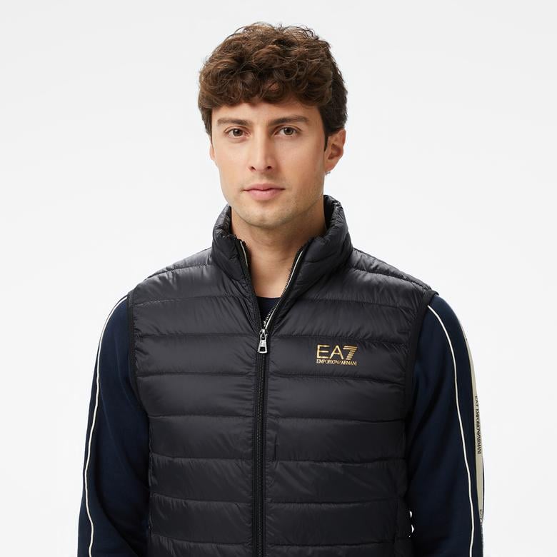 EA7 Logo Print Padded Erkek Siyah Yelek