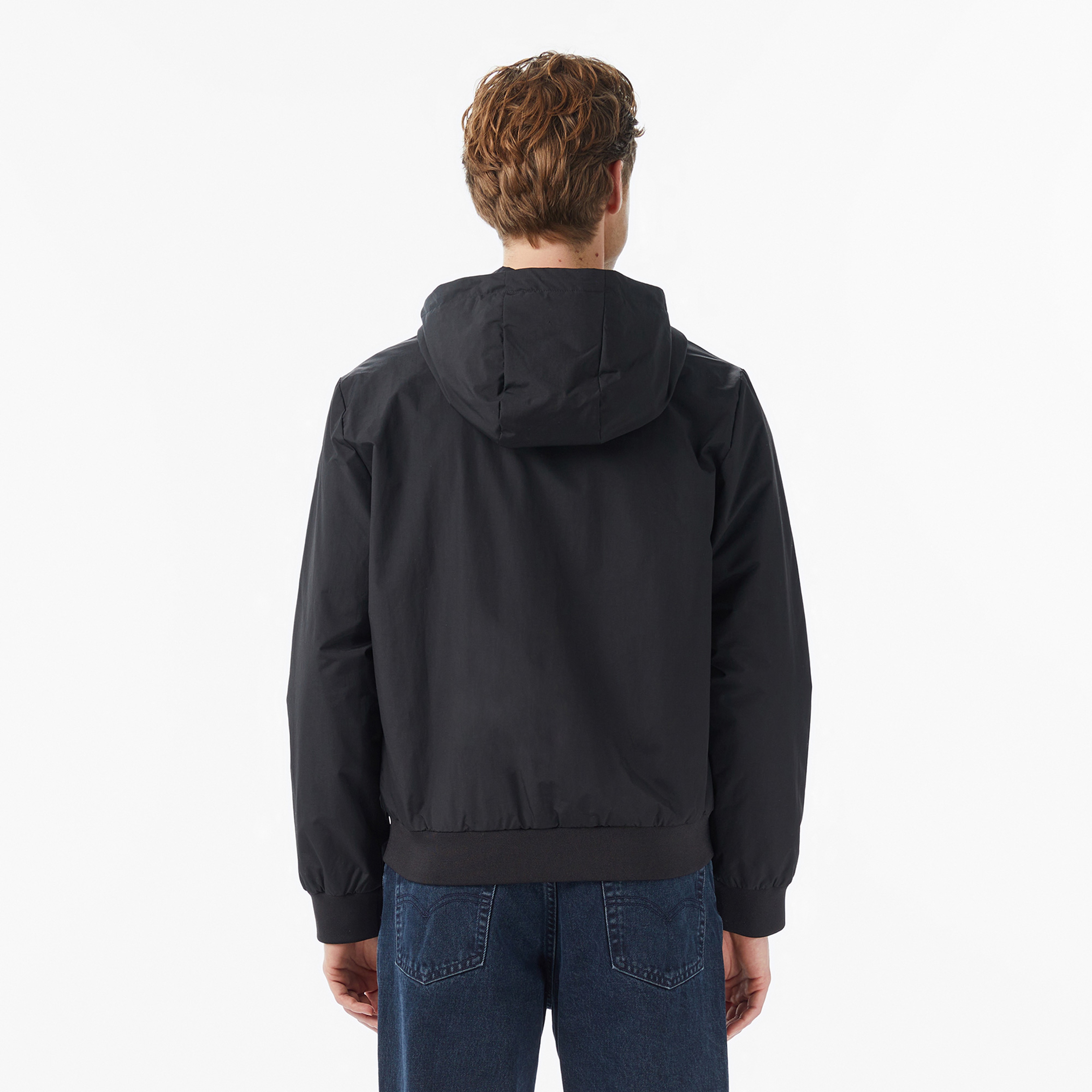 EA7 Logo Print Padded Erkek Siyah Ceket