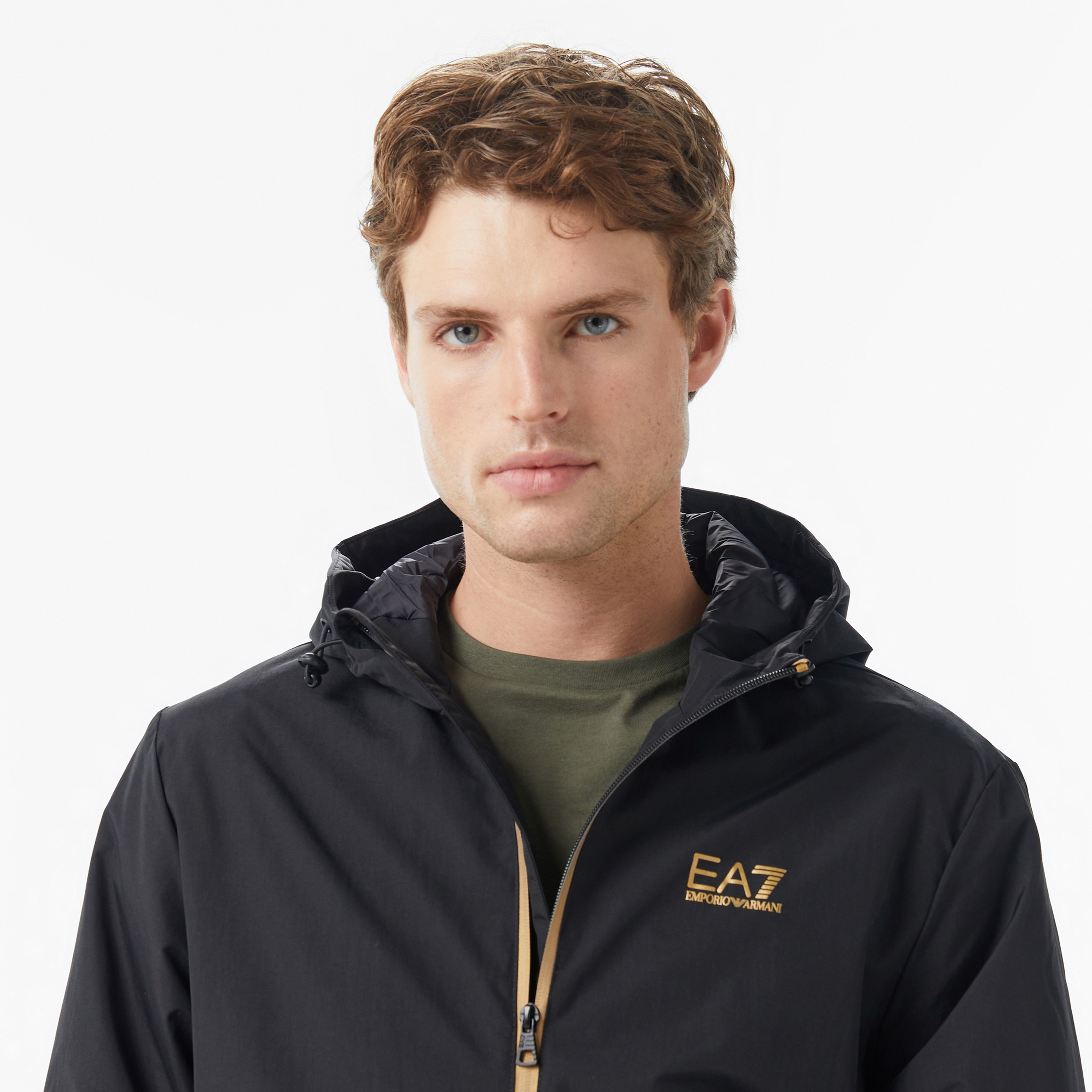 EA7 Logo Print Padded Erkek Siyah Ceket