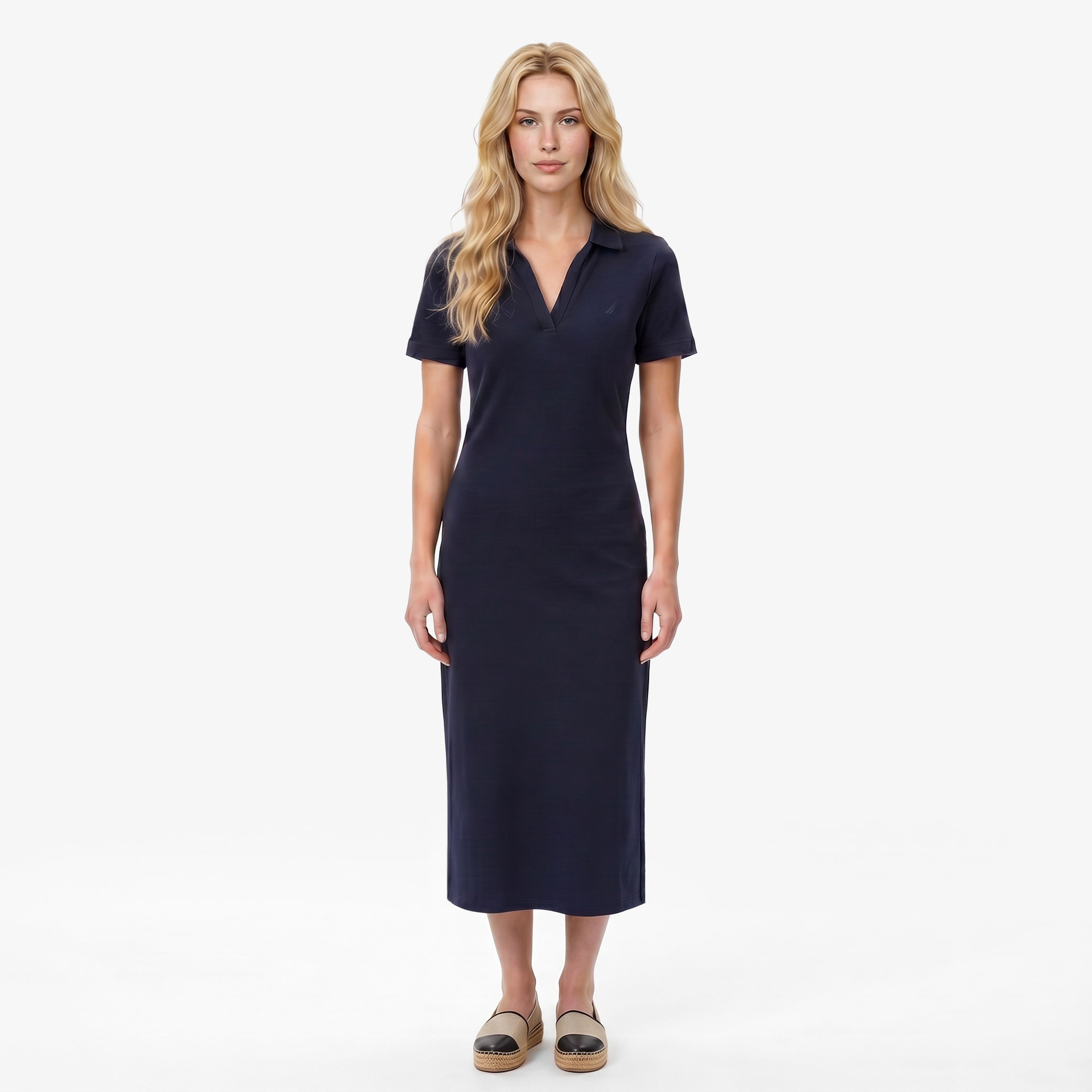 Nautica Kadın Lacivert Slim Fit Kısa Kollu Elbise