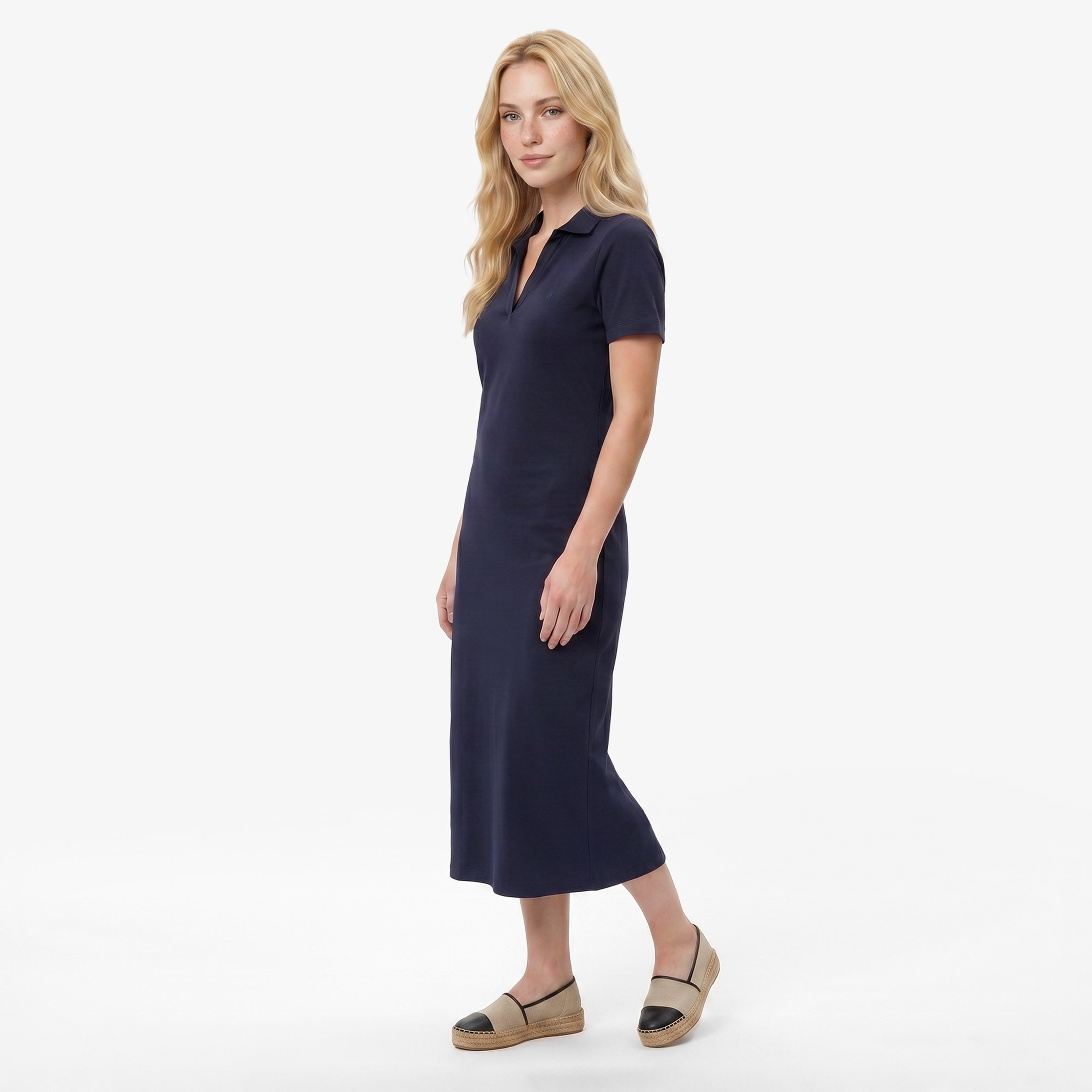 Nautica Kadın Lacivert Slim Fit Kısa Kollu Elbise