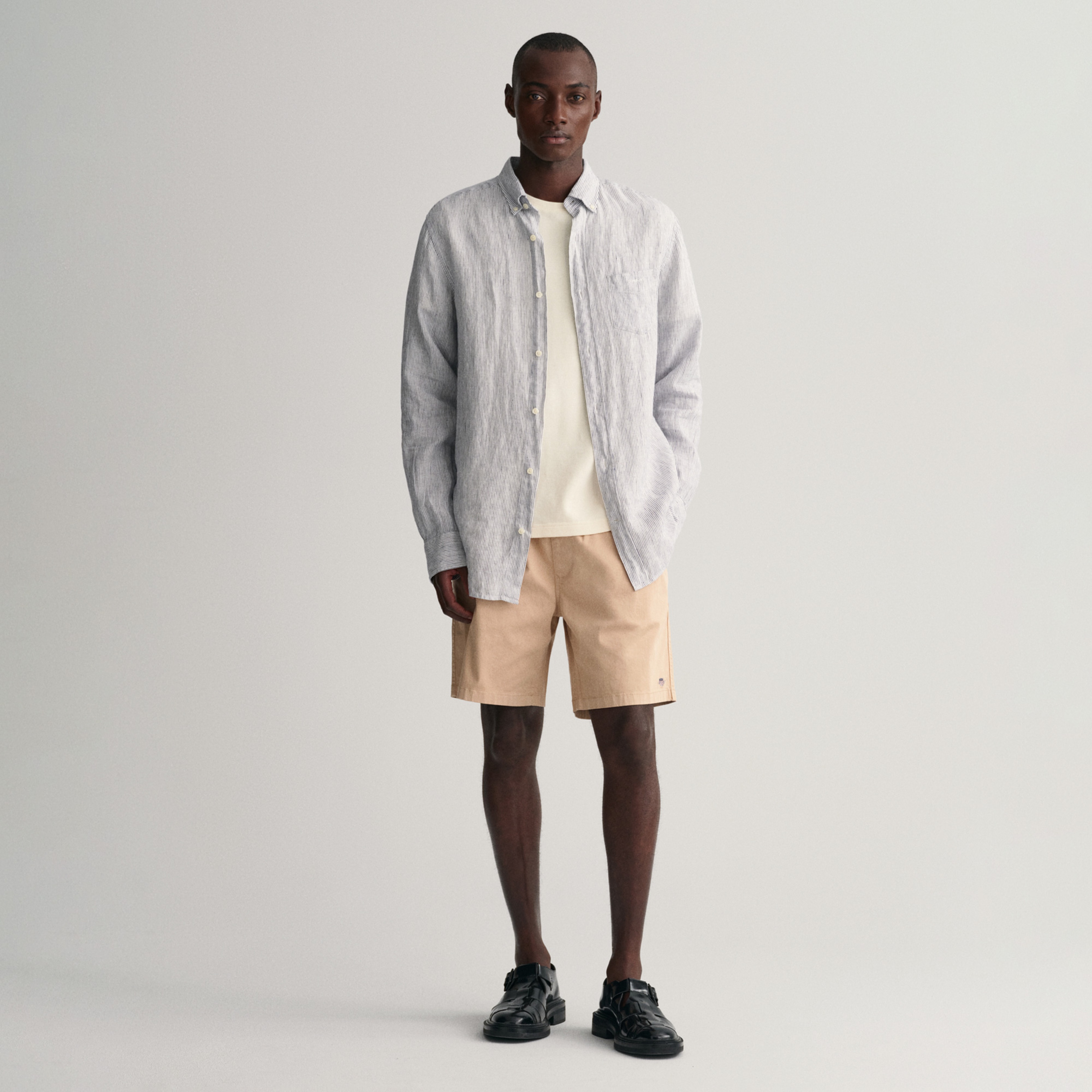 GANT Erkek Lacivert Regular Fit Çizgili Keten Gömlek
