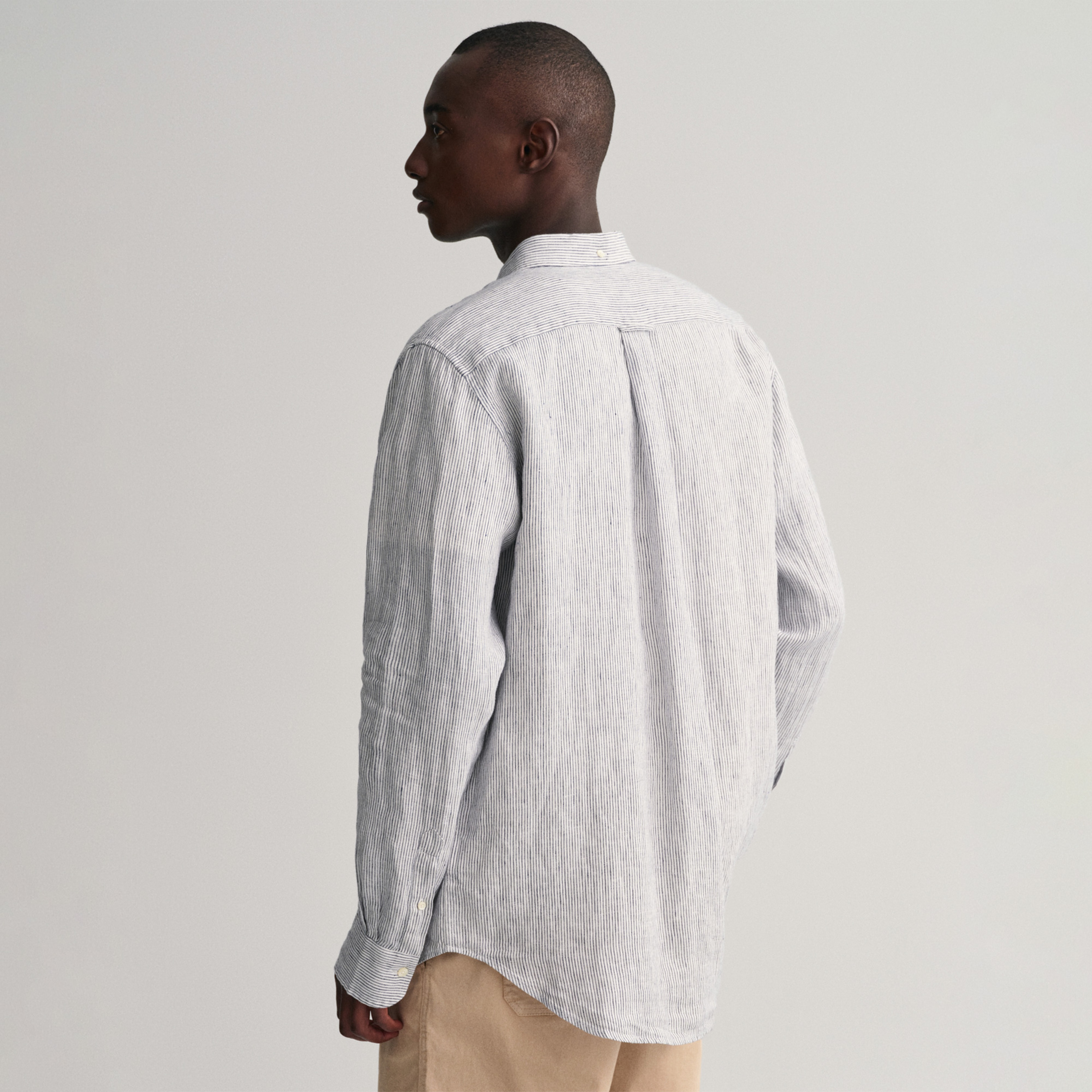 GANT Erkek Lacivert Regular Fit Çizgili Keten Gömlek
