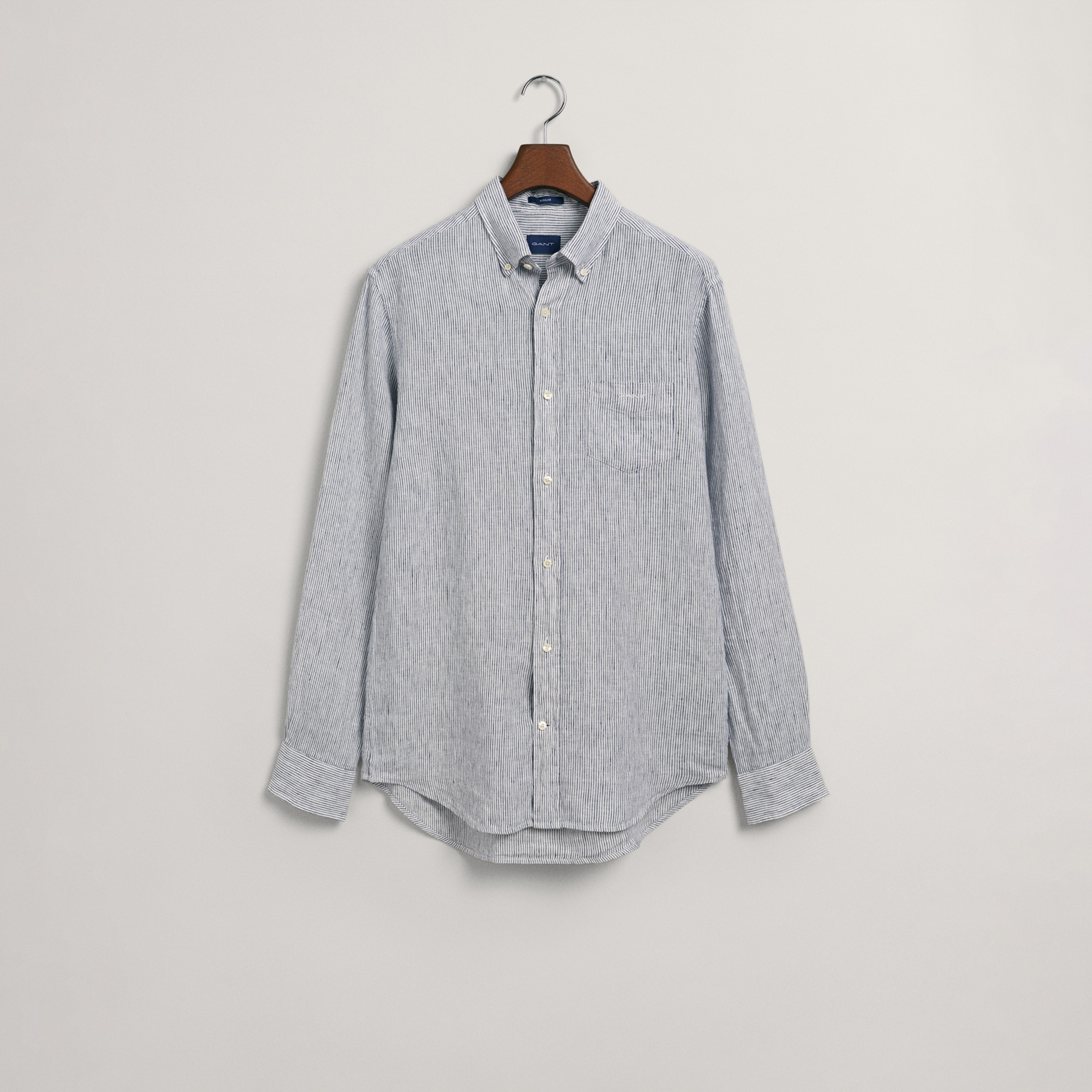 GANT Erkek Lacivert Regular Fit Çizgili Keten Gömlek
