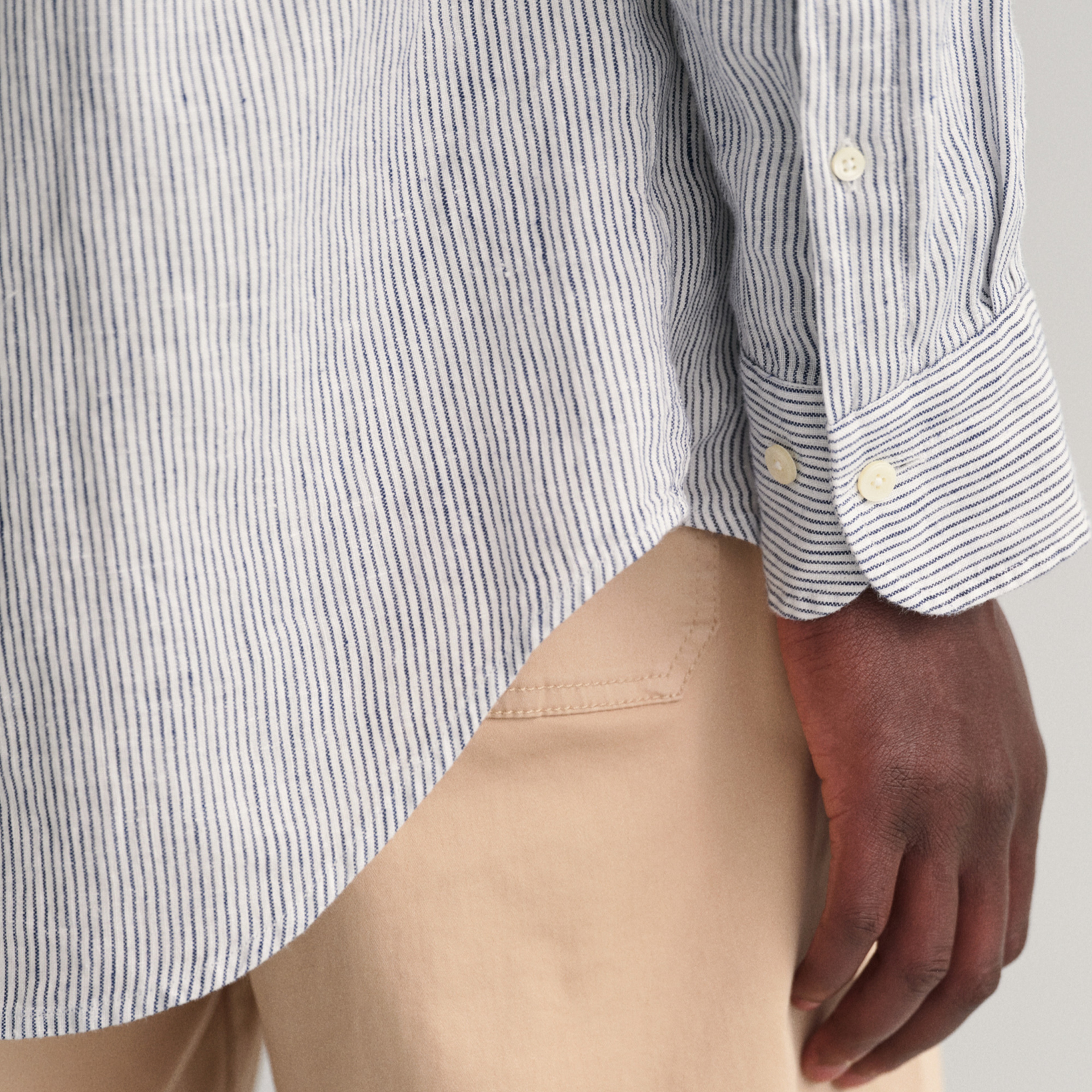 GANT Erkek Lacivert Regular Fit Çizgili Keten Gömlek