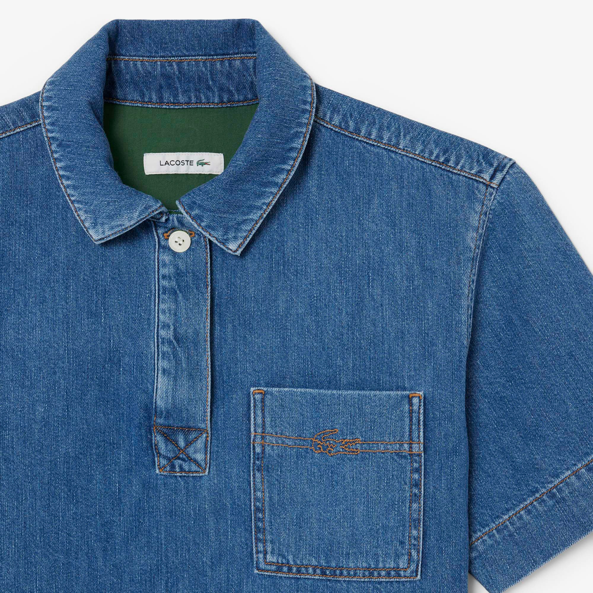 Kadın Oversize Fit Kısa Kollu Polo Yaka Denim Mavi Gömlek