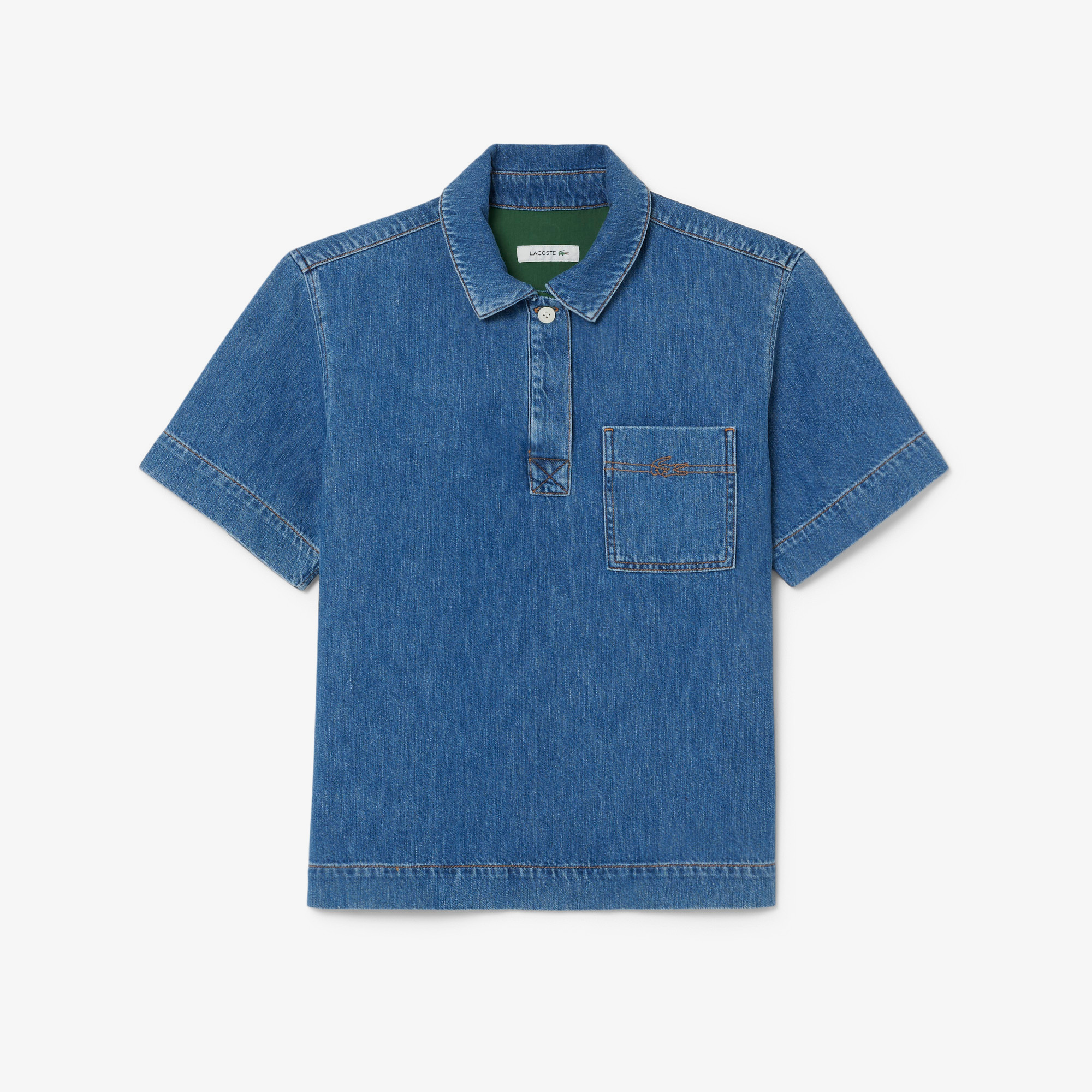 Kadın Oversize Fit Kısa Kollu Polo Yaka Denim Mavi Gömlek