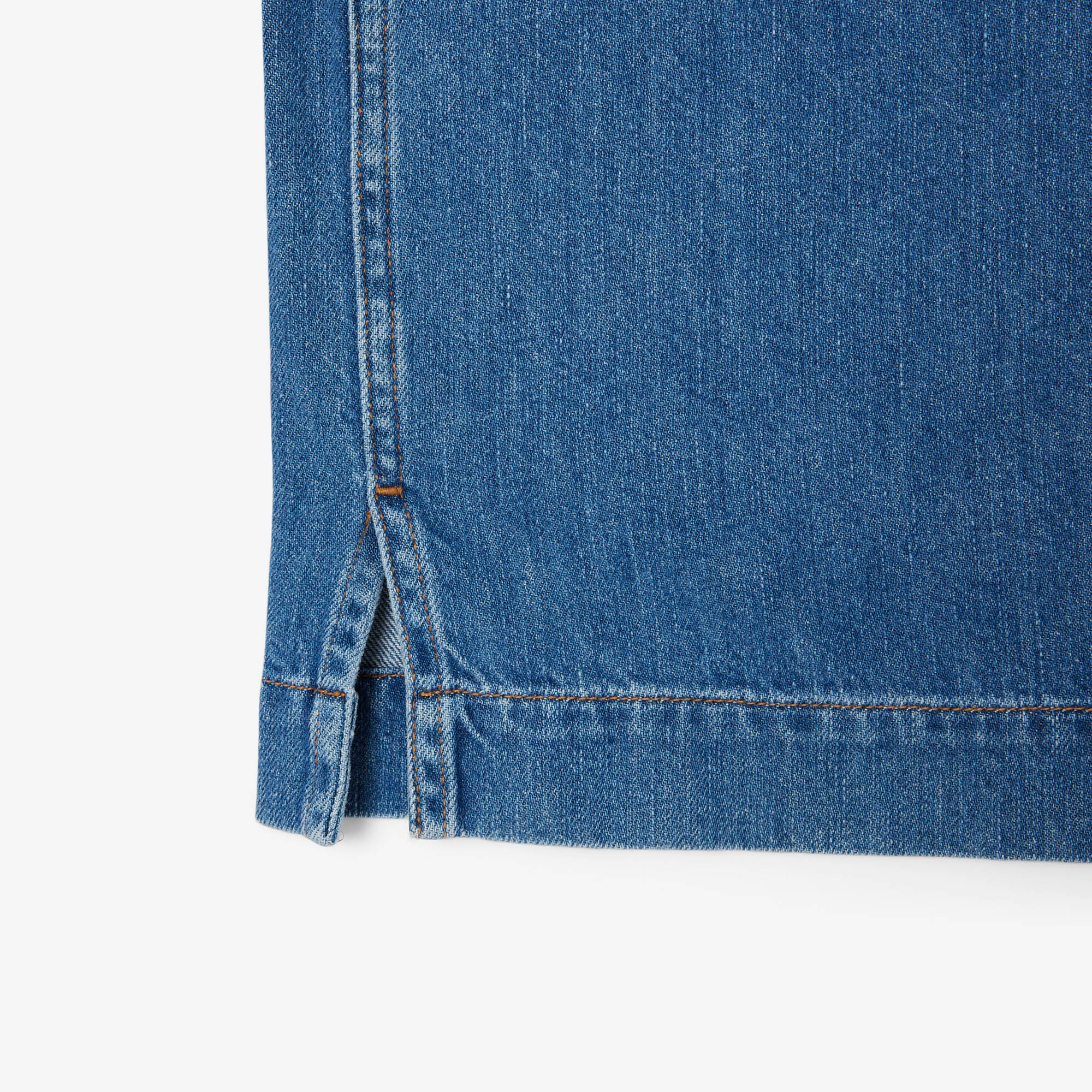 Kadın Oversize Fit Kısa Kollu Polo Yaka Denim Mavi Gömlek