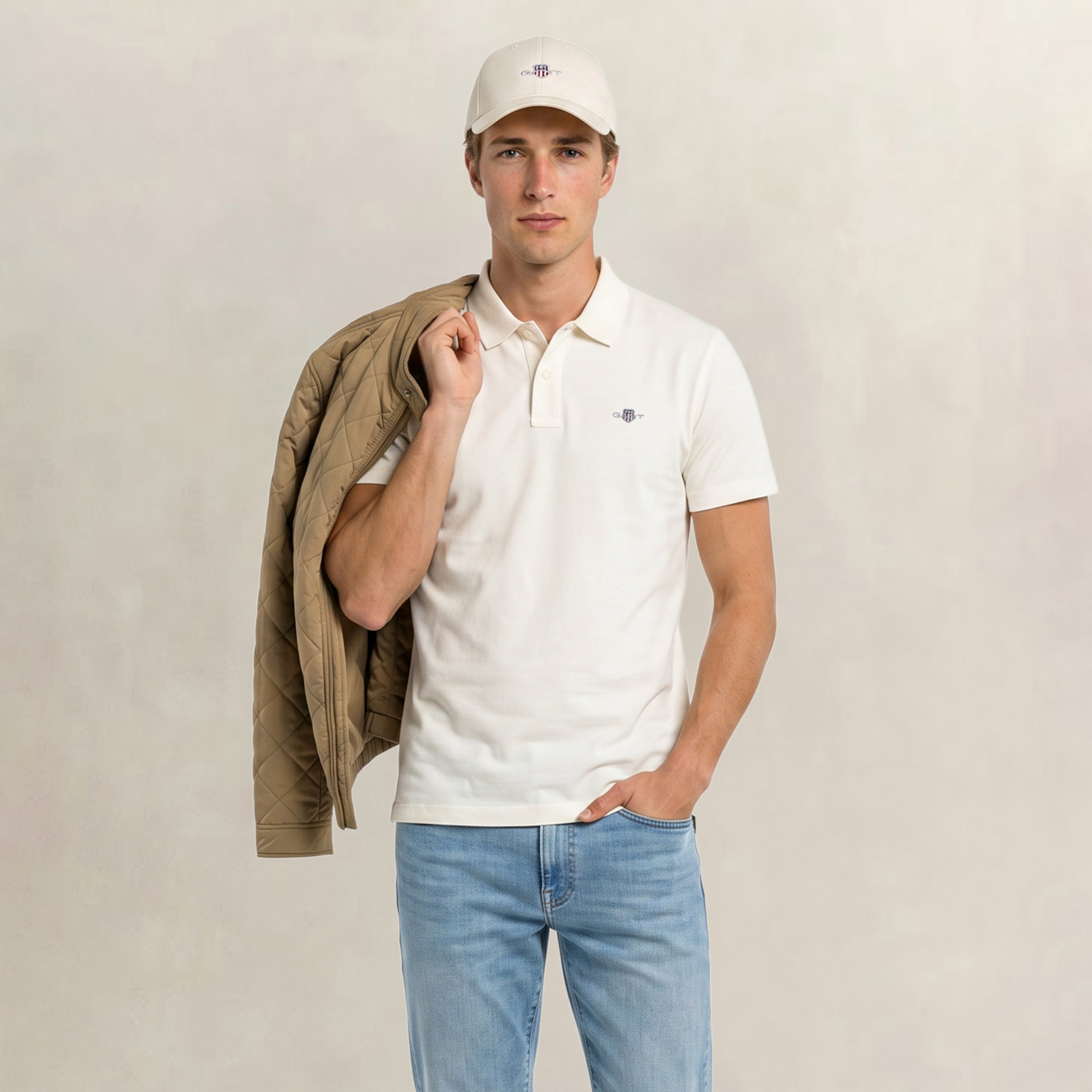 GANT Erkek Beyaz Regular Fit Logolu Polo Yaka T-Shirt