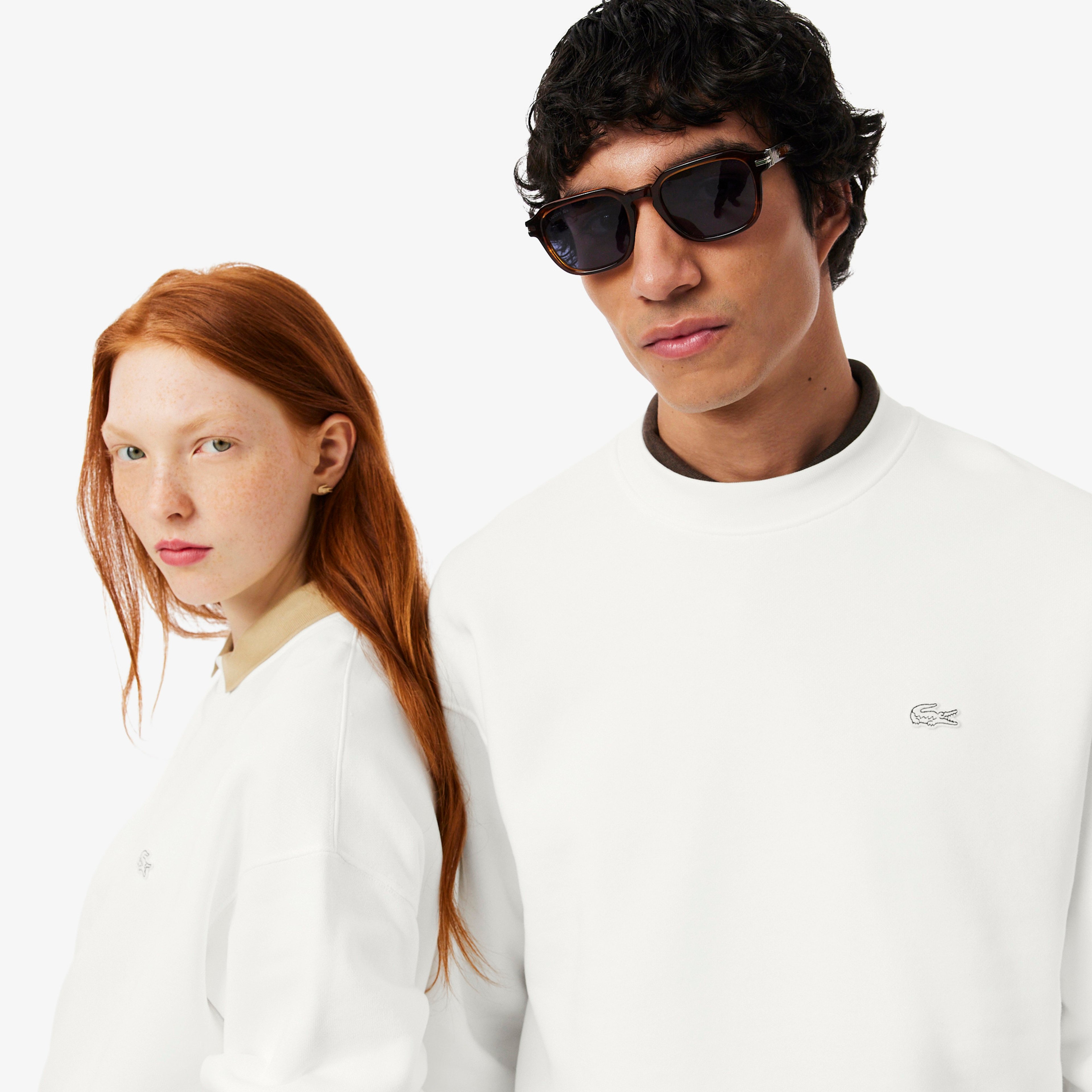 Lacoste Loose Fit Erkek Beyaz Sweatshirt