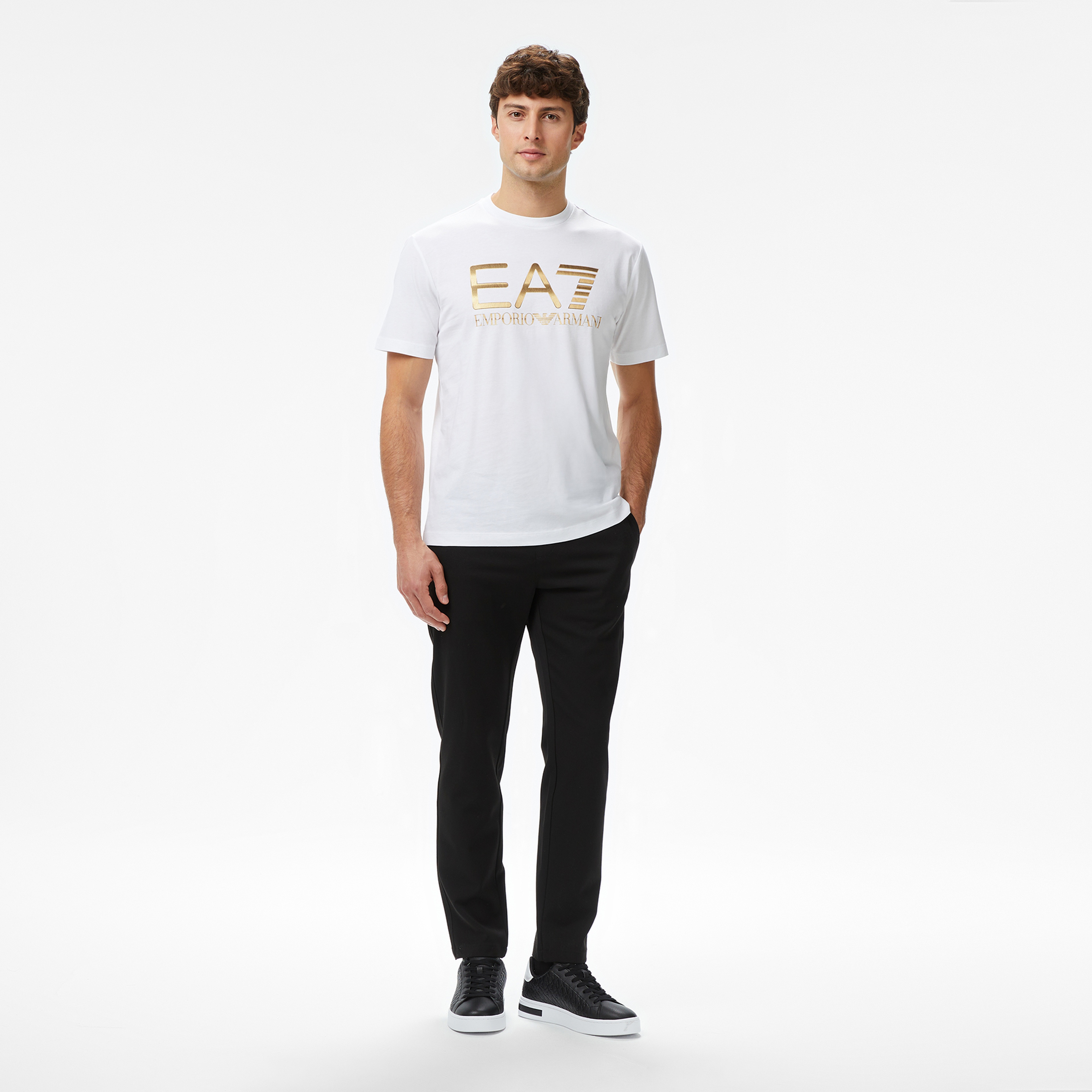 EA7 Logo Print Erkek Beyaz T-Shirt