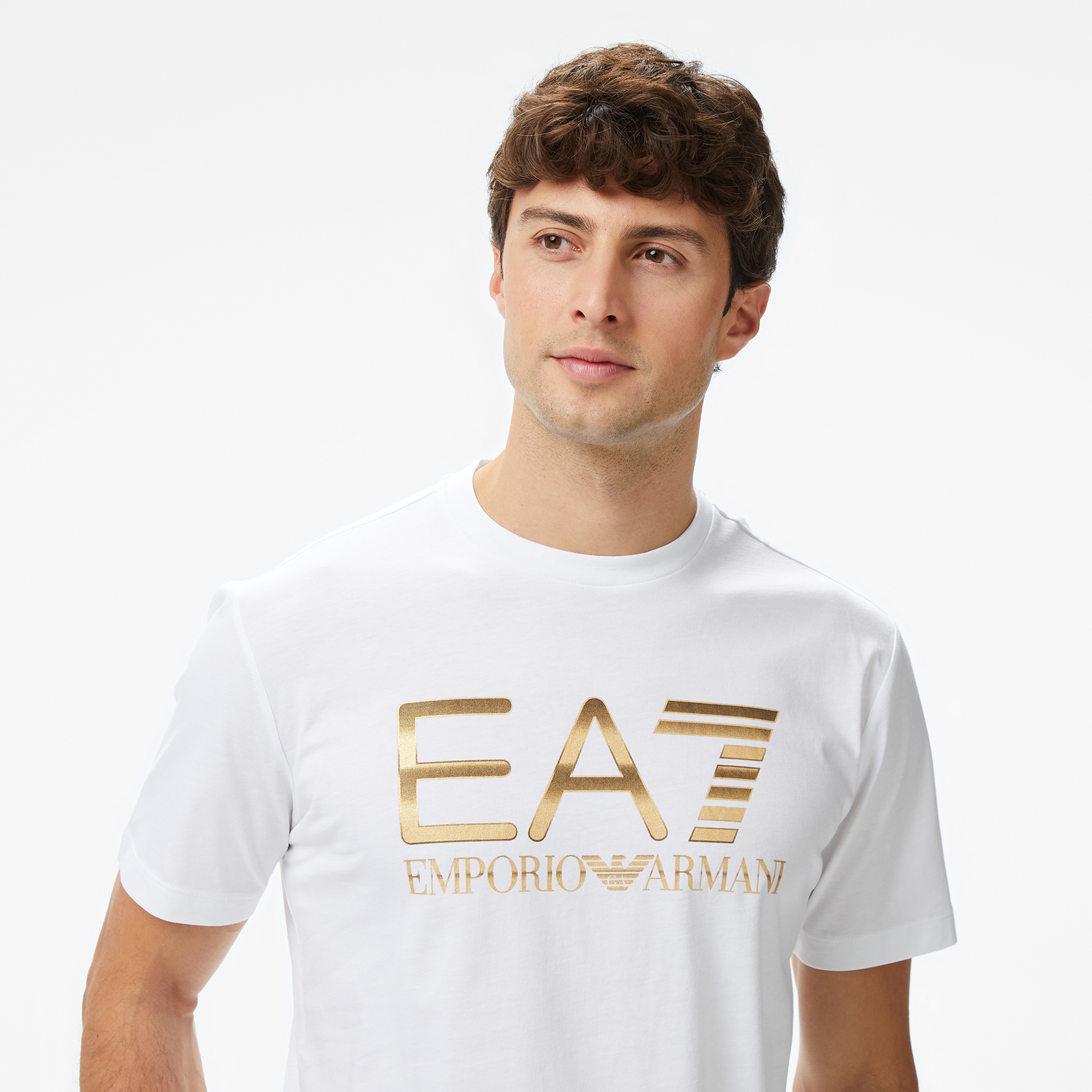 EA7 Logo Print Erkek Beyaz T-Shirt