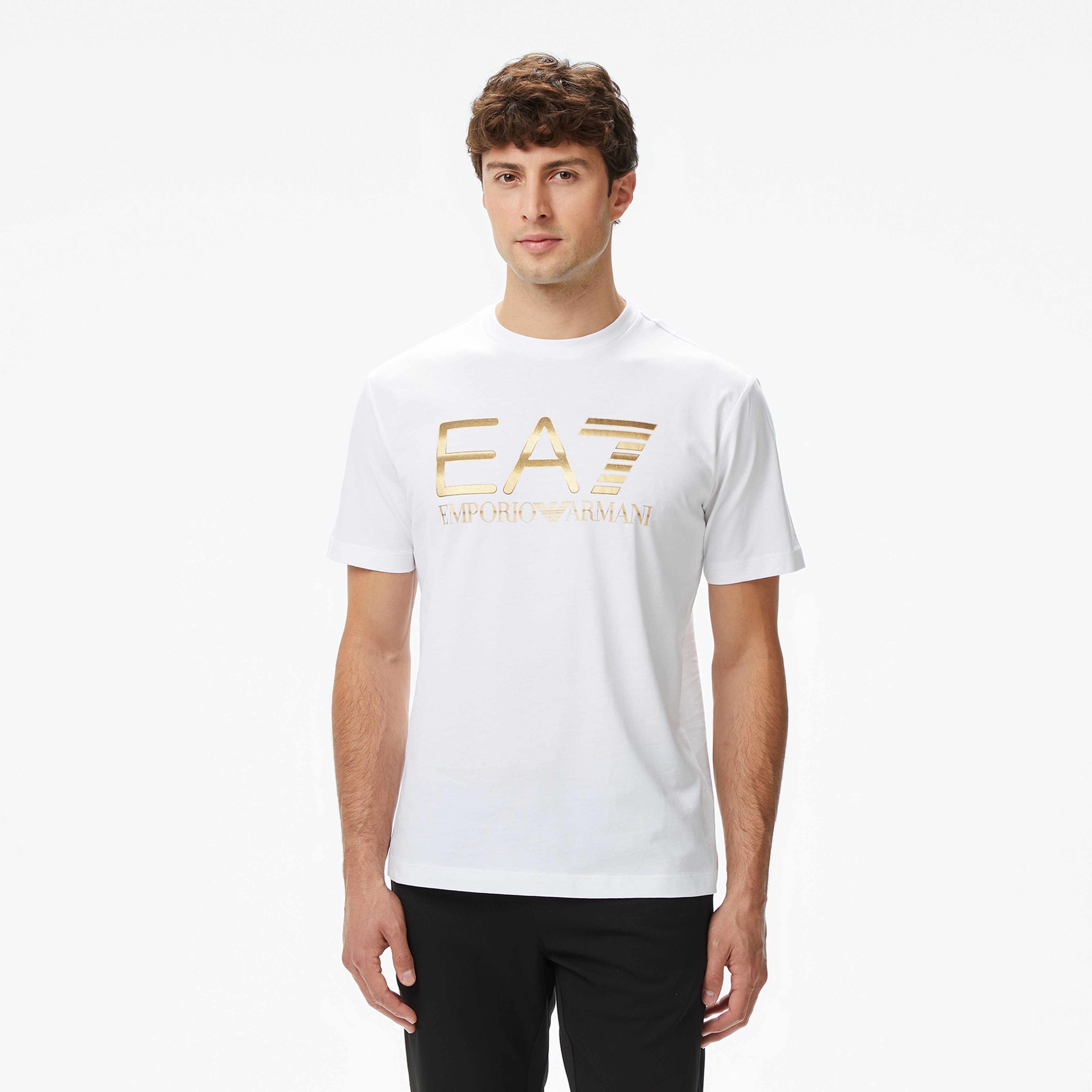 EA7 Logo Print Erkek Beyaz T-Shirt