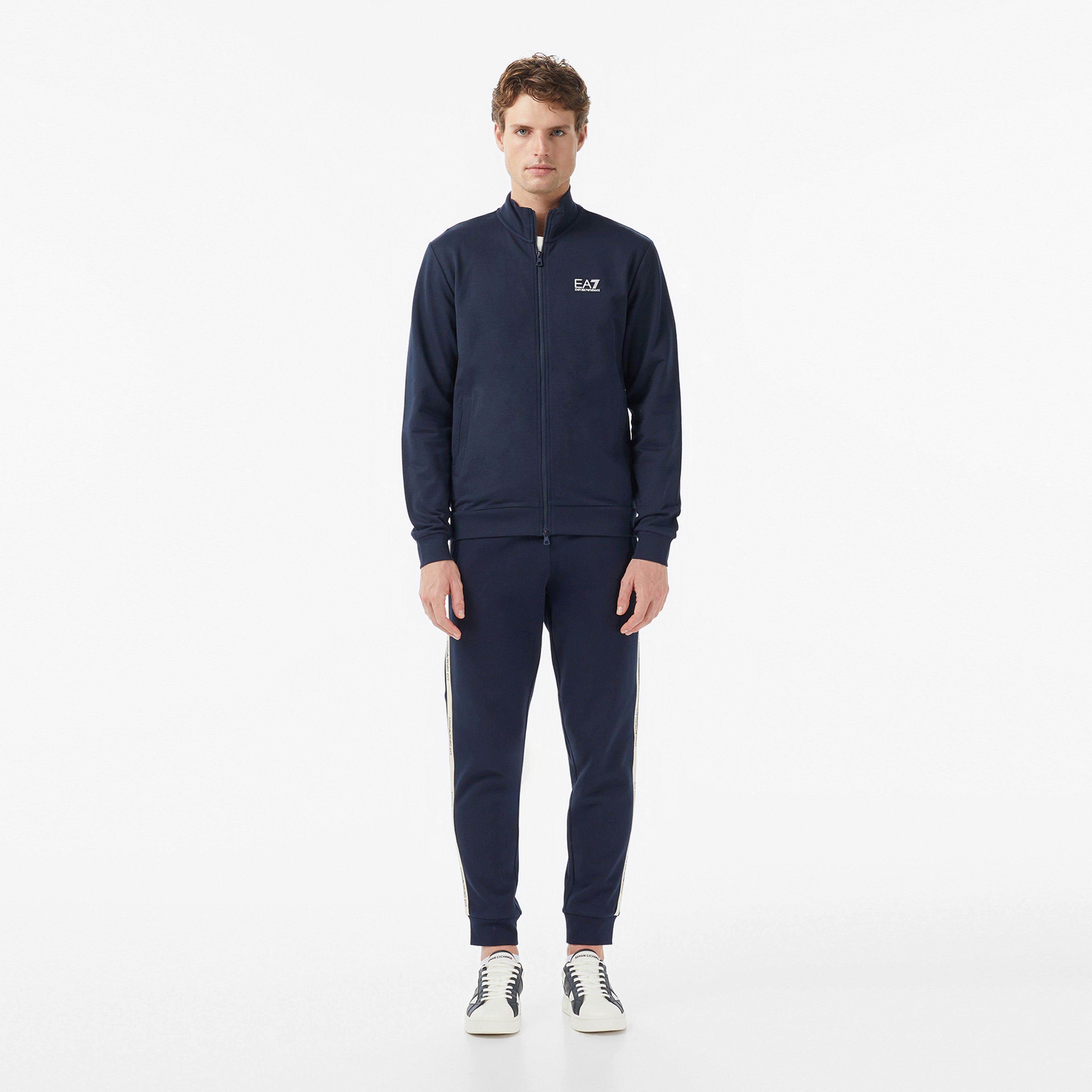 EA7 Zip Up High Neck Erkek Mavi Sweatshirt