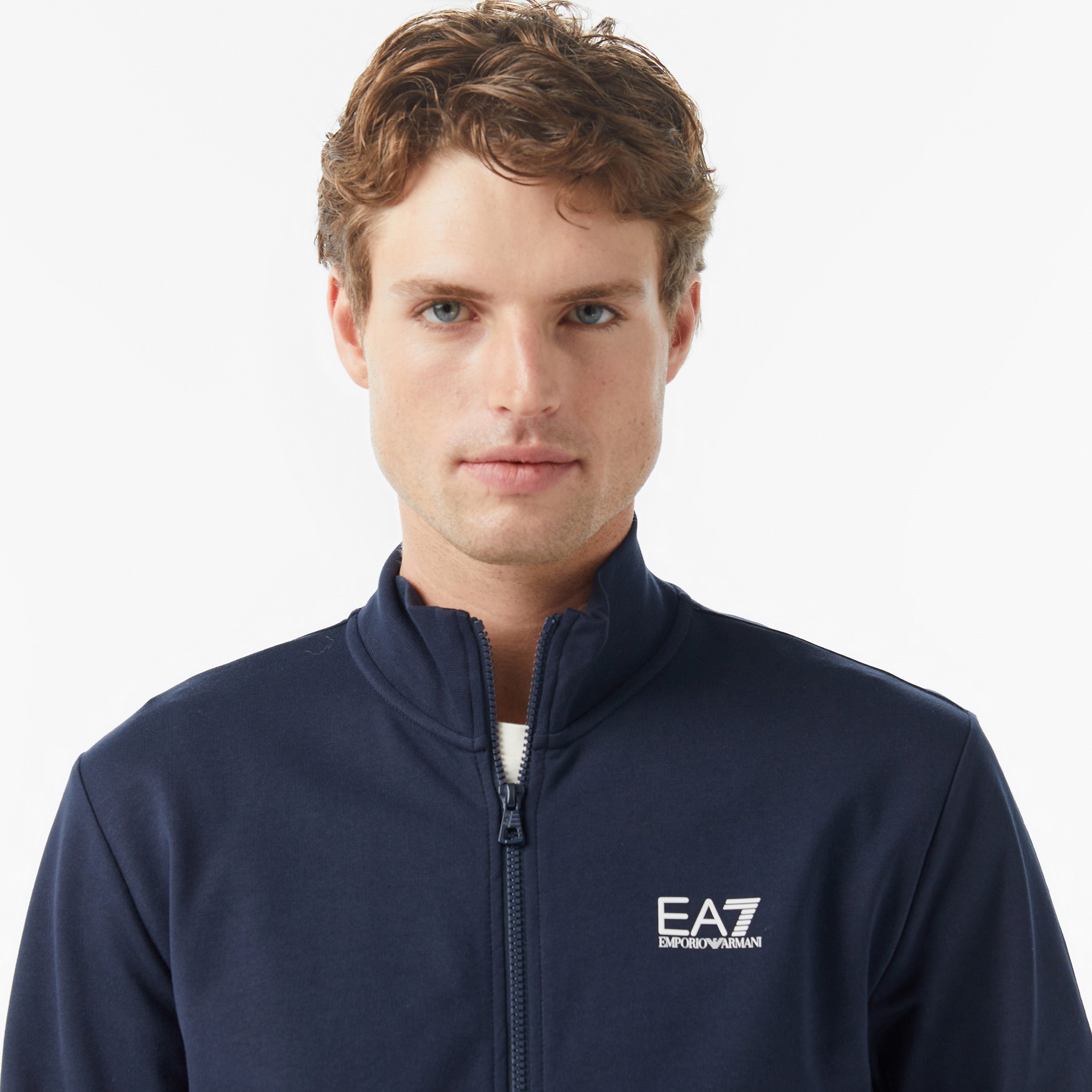 EA7 Zip Up High Neck Erkek Mavi Sweatshirt