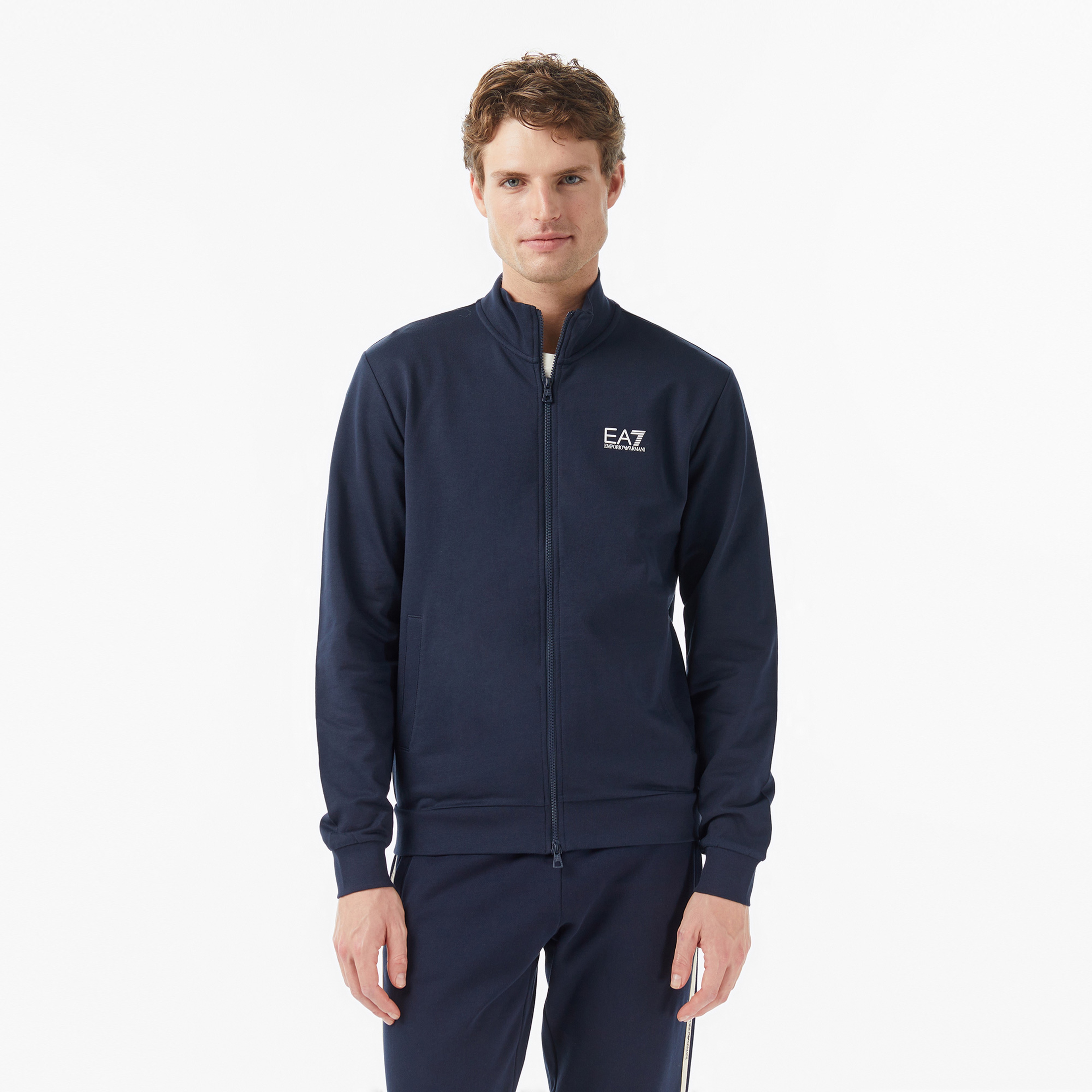 EA7 Zip Up High Neck Erkek Mavi Sweatshirt