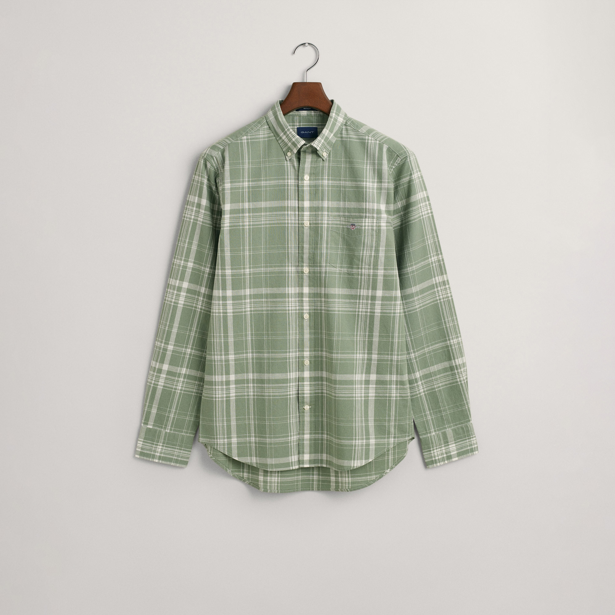 GANT Erkek Yeşil Regular Fit Düğmeli Yaka Kareli Keten Gömlek