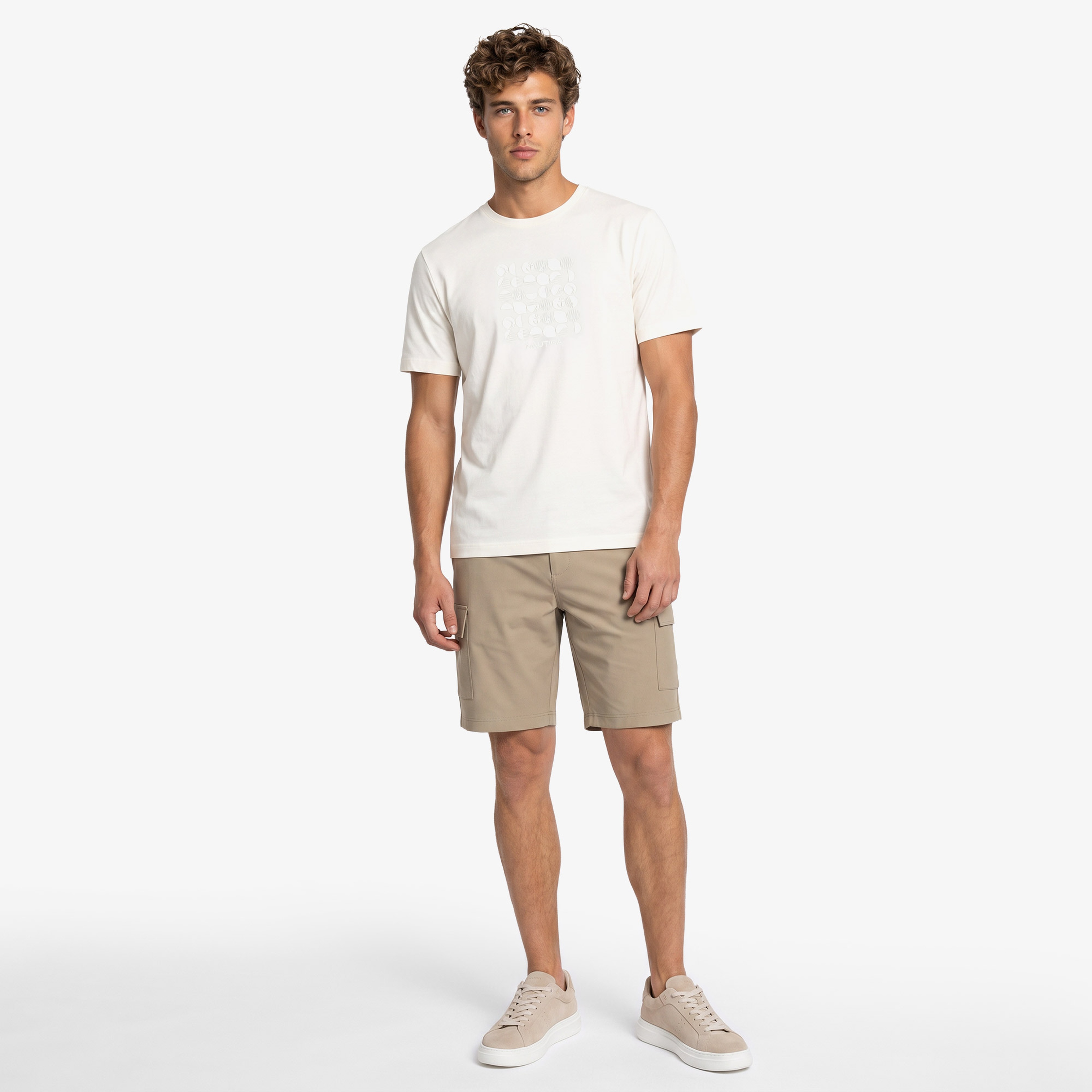 Nautica Erkek Krem Regular Fit Baskılı T-Shirt