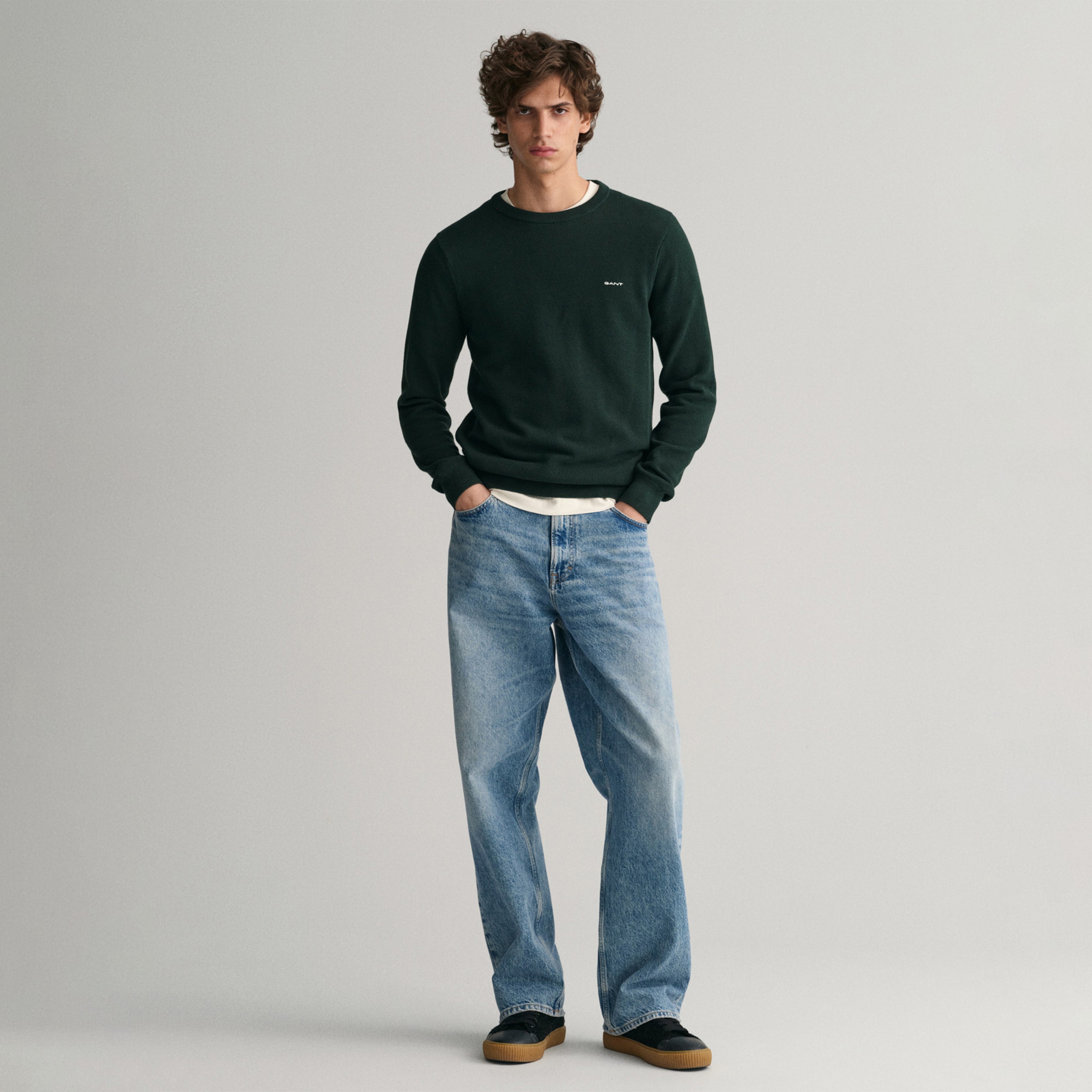 GANT Erkek Yeşil Regular Fit Bisiklet Yaka Kazak