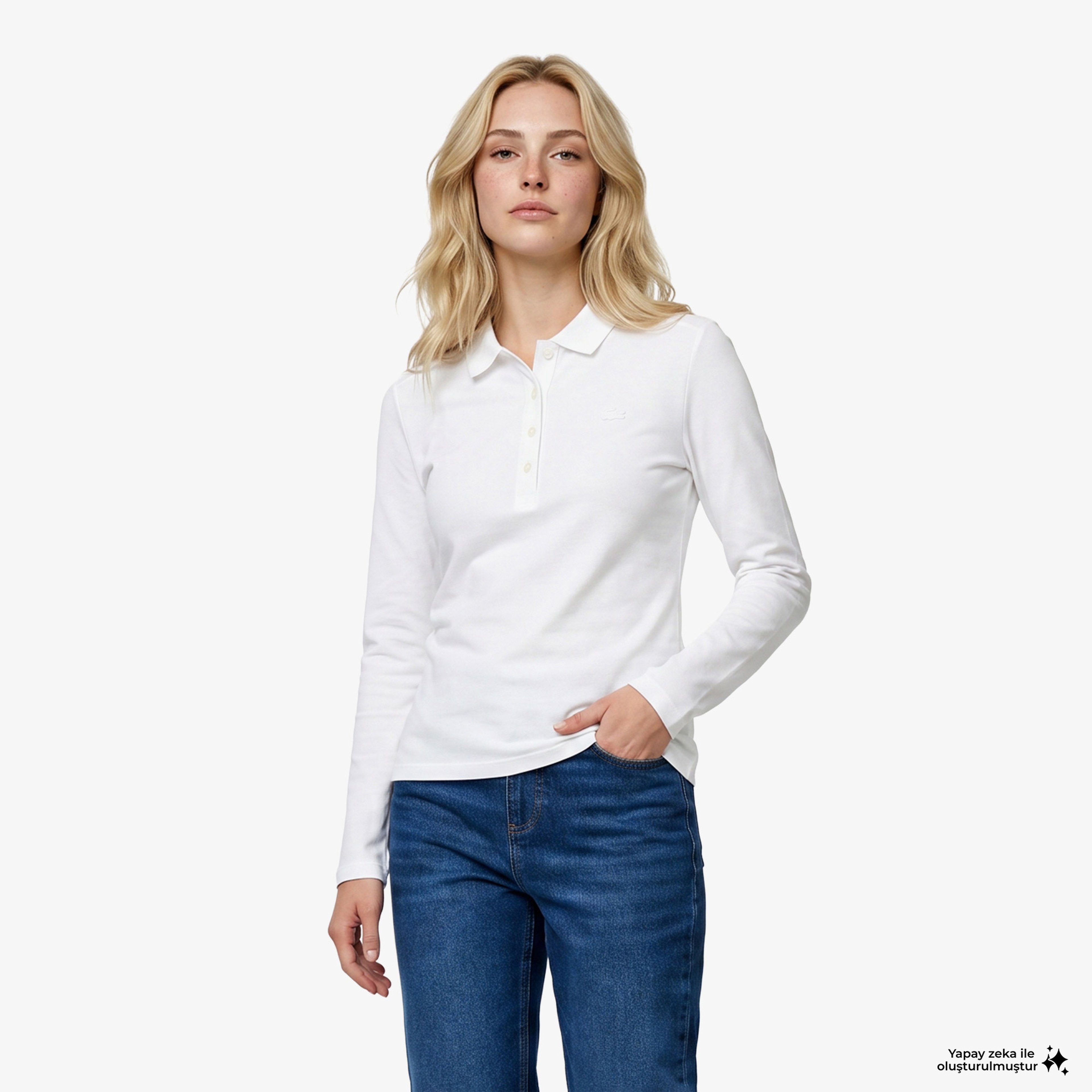 Lacoste Kadın Slim Fit Uzun Kollu Beyaz Polo