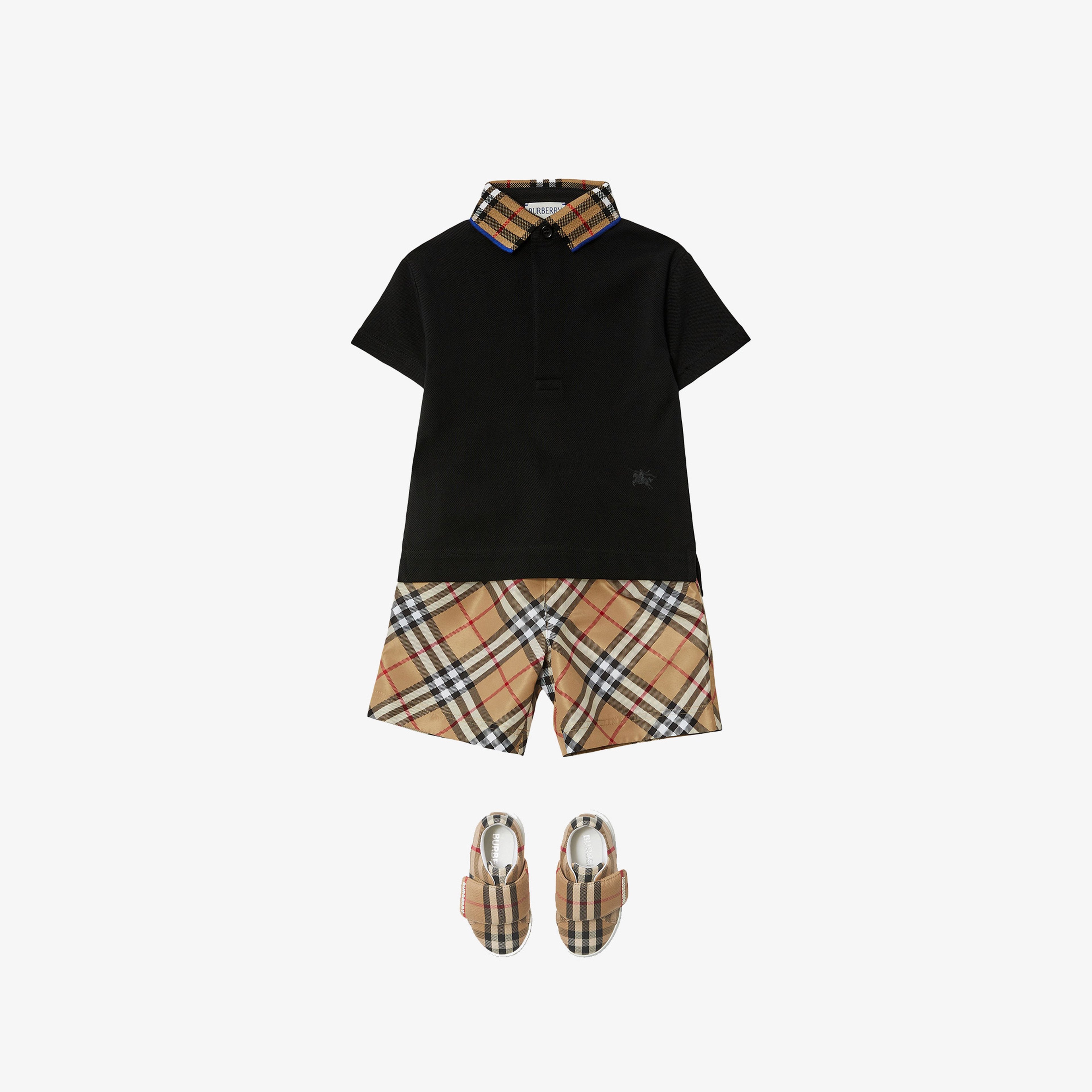 Burberry Check Yaka Detaylı Pamuklu Çocuk Siyah Polo