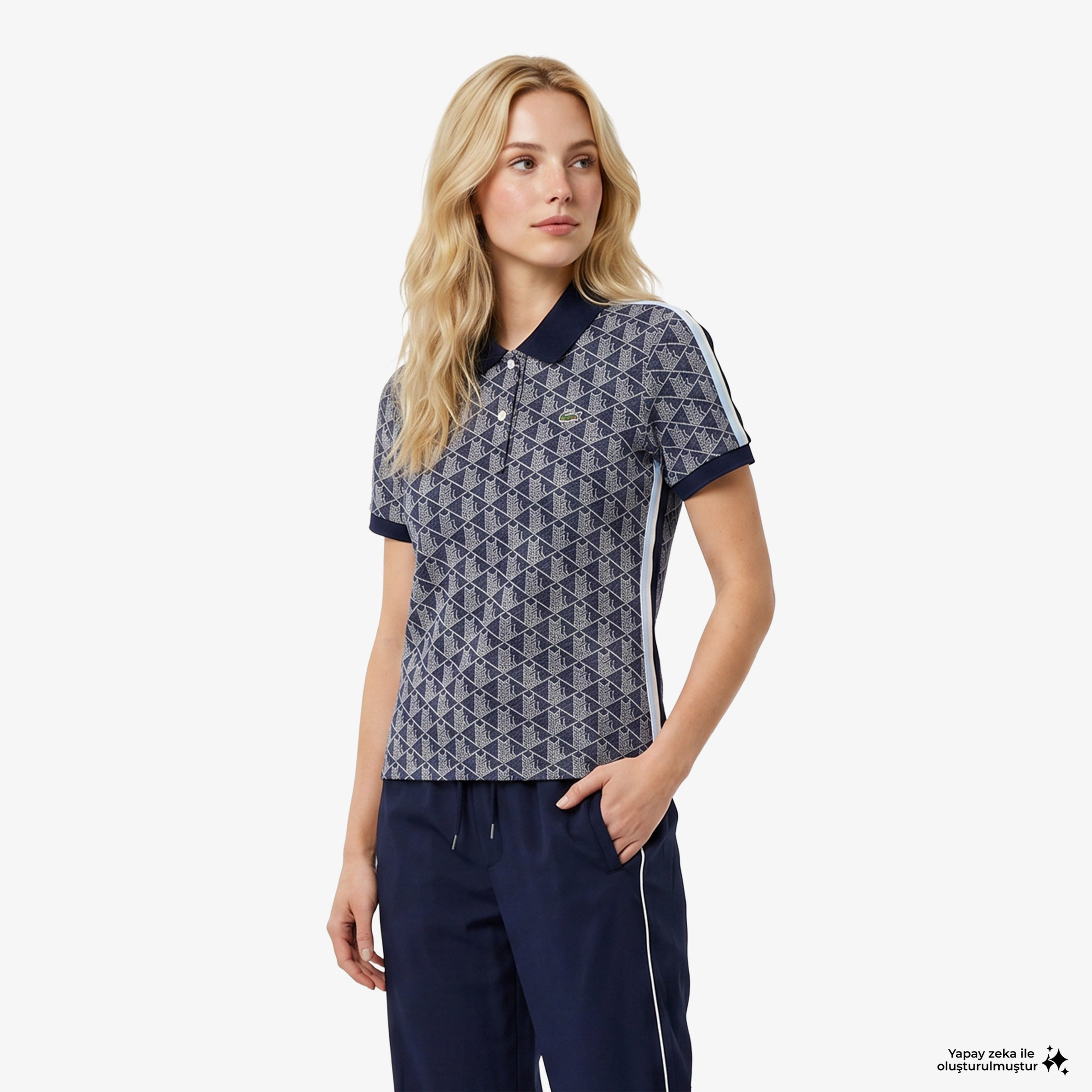 Lacoste Slim Fit Monogram Kadın Siyah Polo