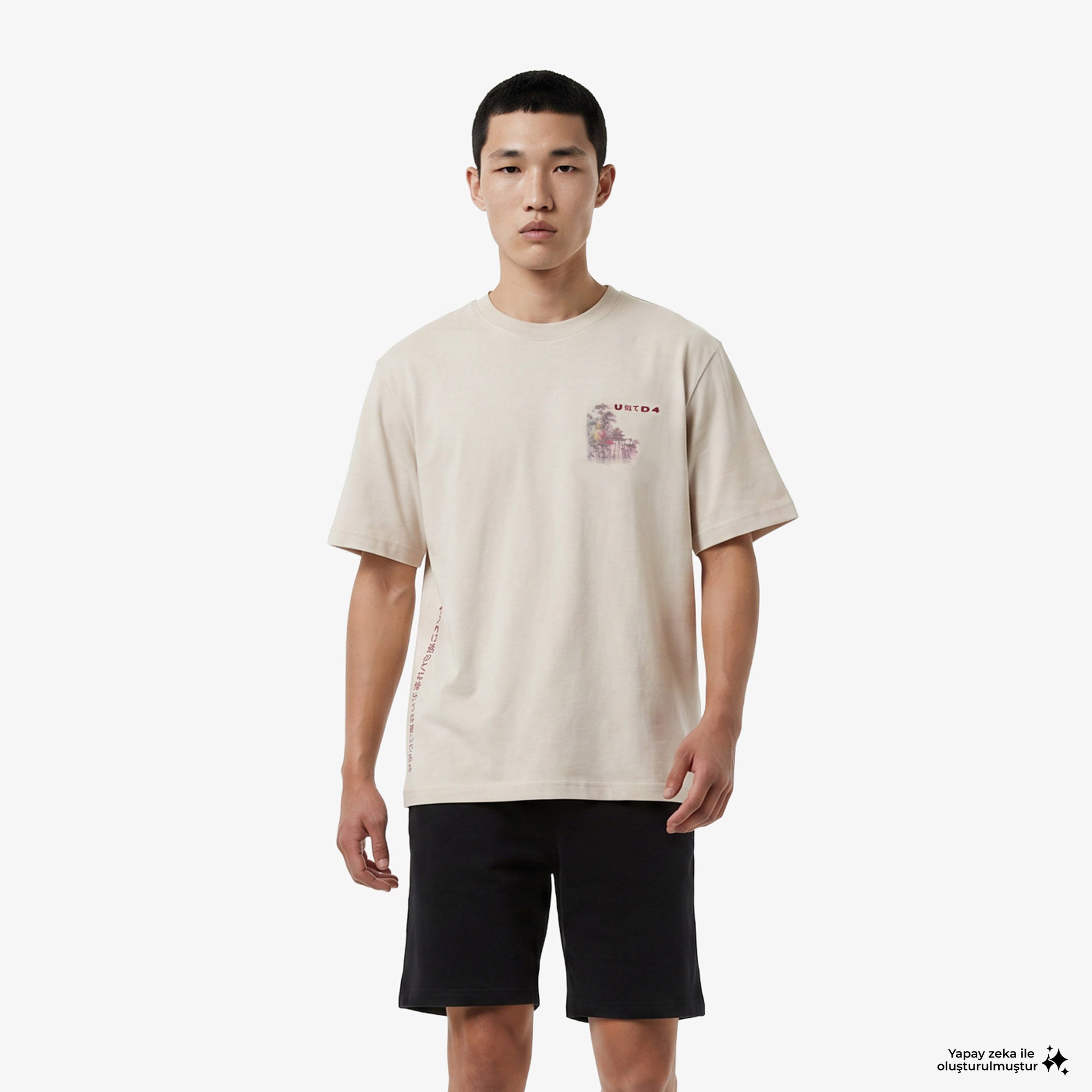 UNITED4 Erkek Bej Modal Karışımlı T-Shirt
