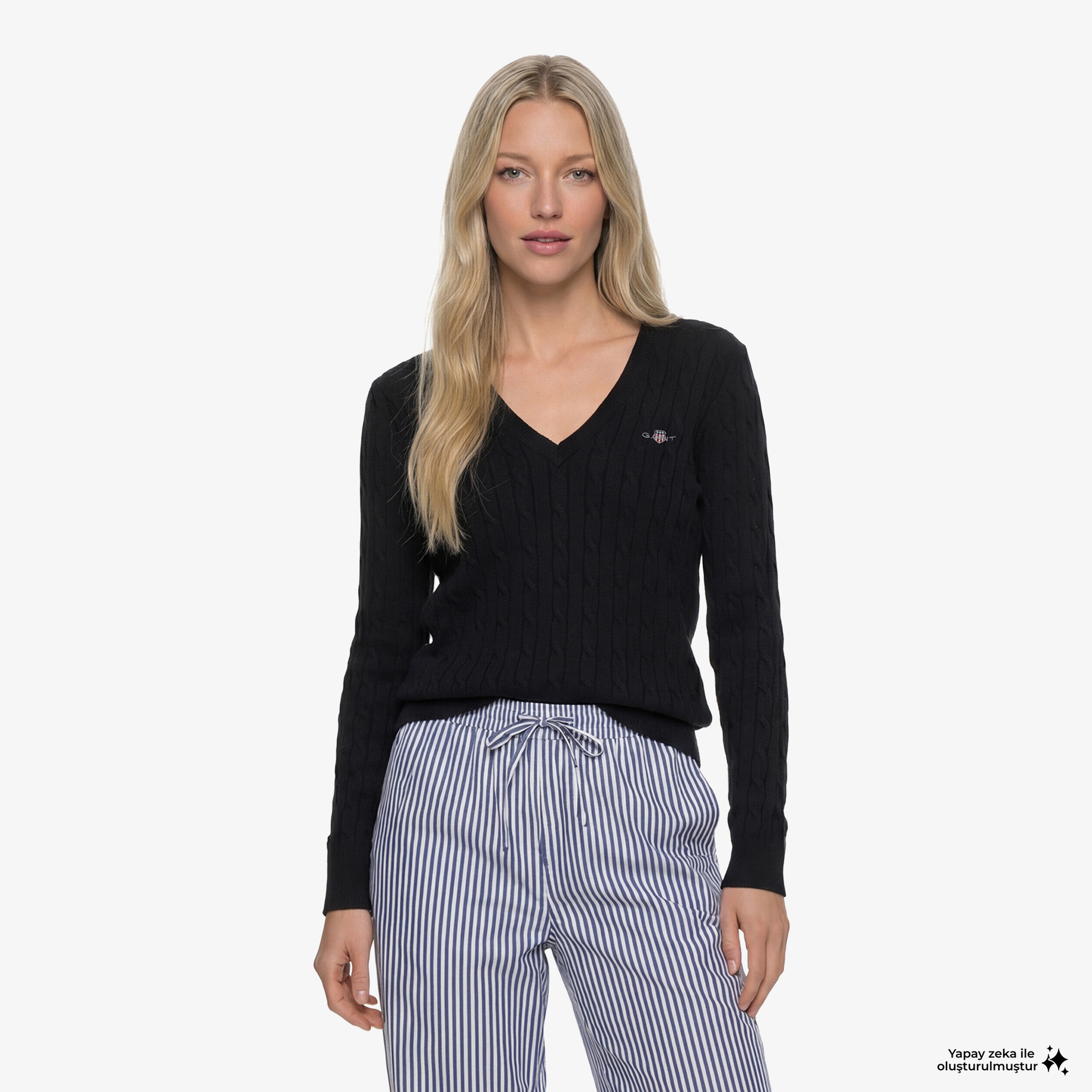 GANT Kadın Siyah Slim Fit V Yaka Kazak