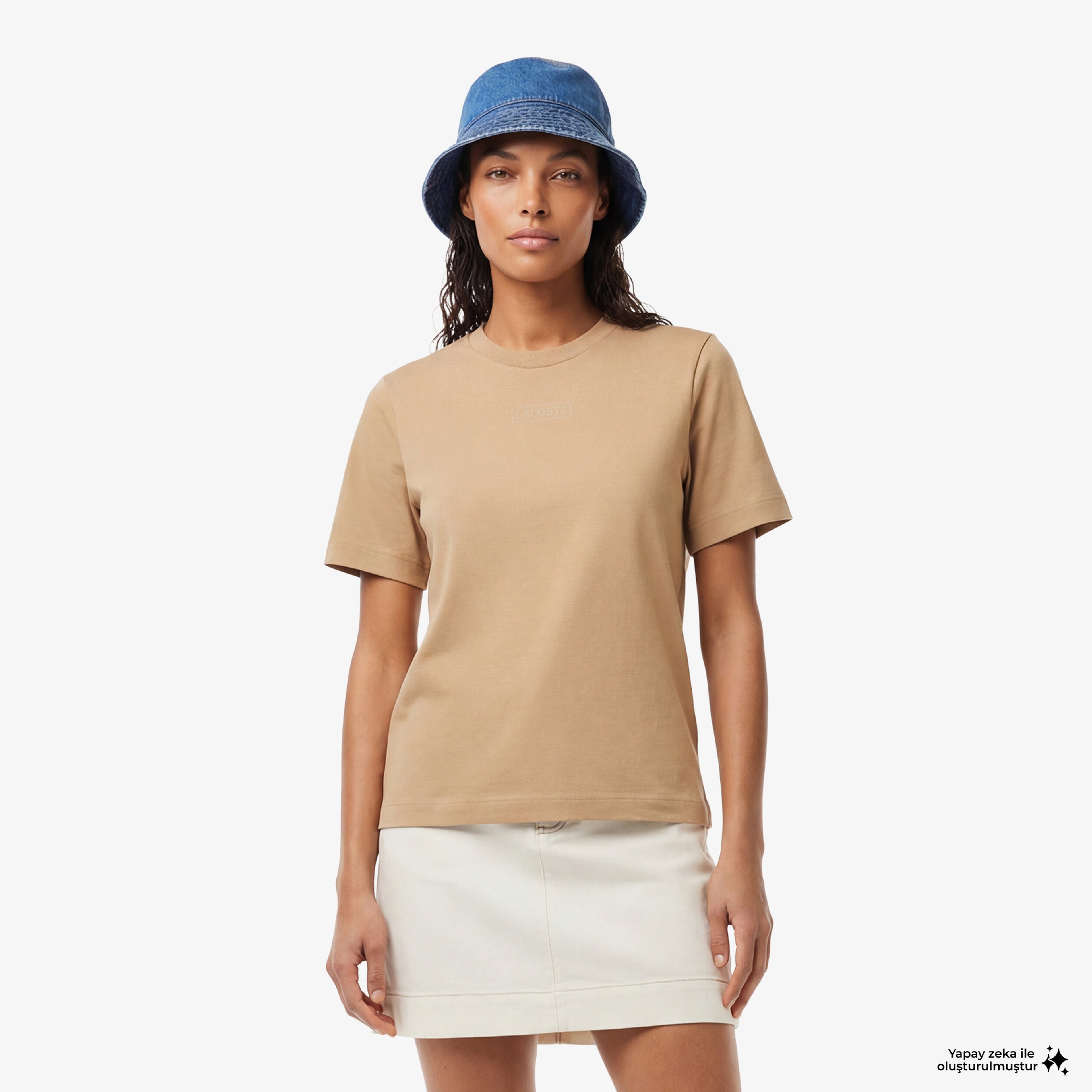 Lacoste Print Cotton Kadın Bej T-Shirt